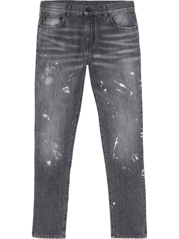 Off-White o1gr1nt0125 Diag Outline Paint Skinny Jeans in Vintage Grey Size US 37 - 1 Thumbnail