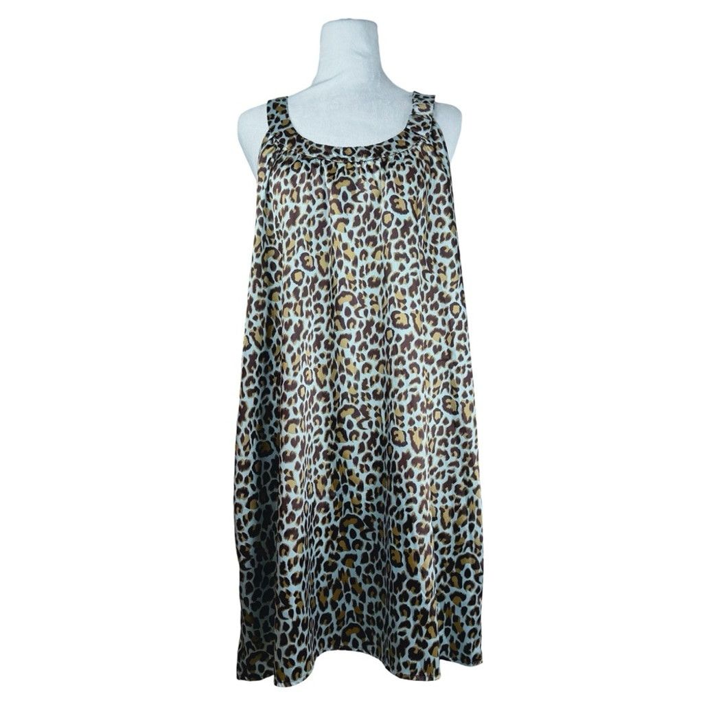 Bcbgmaxazria BCBGMAXAZRIA Women's Slip Dress Aqua Blue Leopard Print L/XL Size L / US 10 / IT 46 - 3 Thumbnail