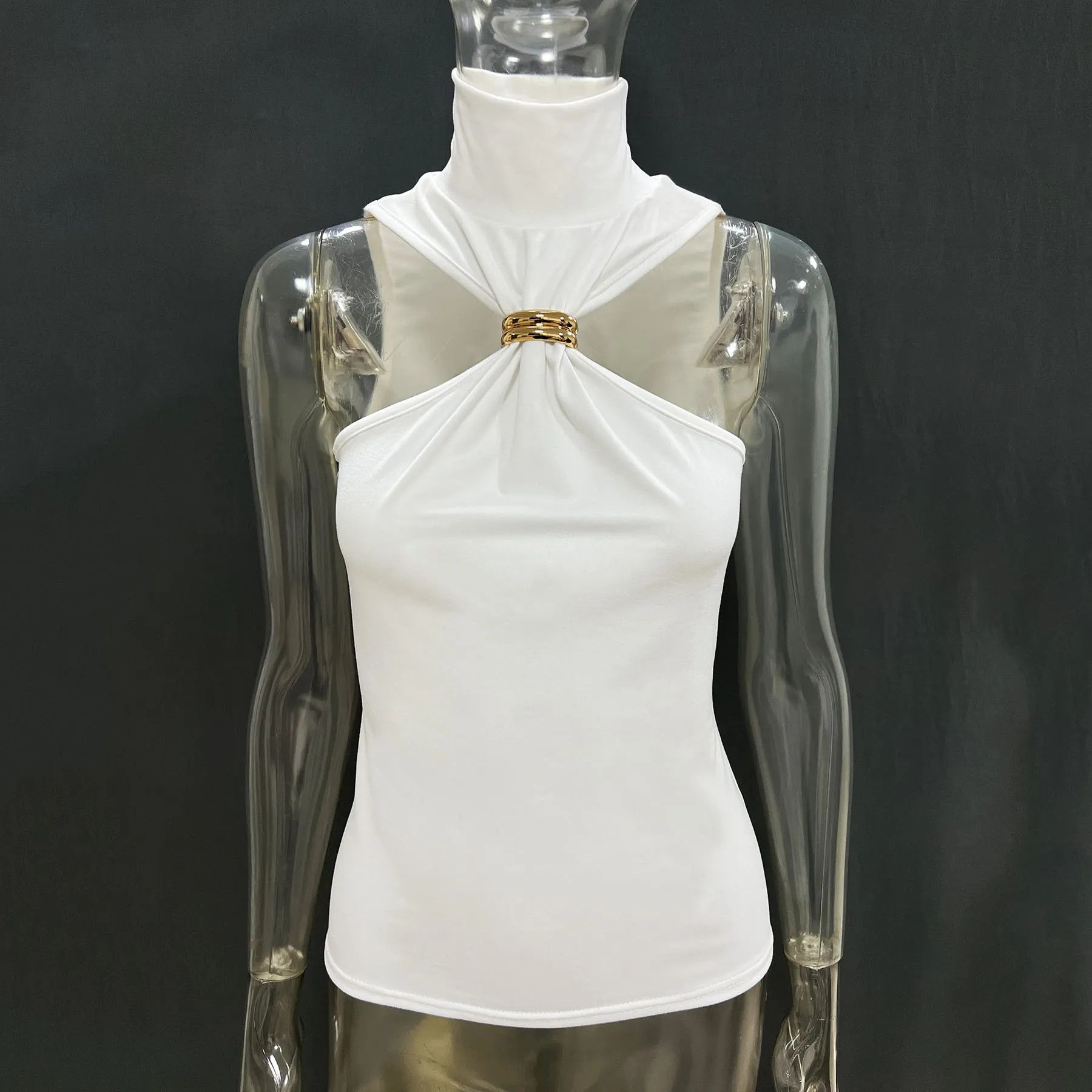 Other Gold Ring Sleeveless Cold-shoulder Stretch Top Size M / US 6-8 / IT 42-44 - 5 Thumbnail