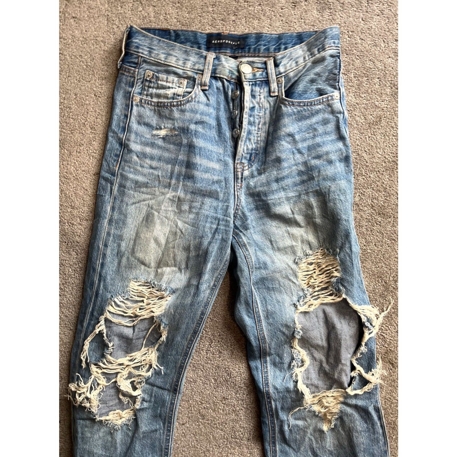 Vintage Womens Jeans Aero 90s Grunge Blue Denim High Rise Baggy Straight 5-Pocket Aéropostale Size 0 Size ONE SIZE - 4 Thumbnail