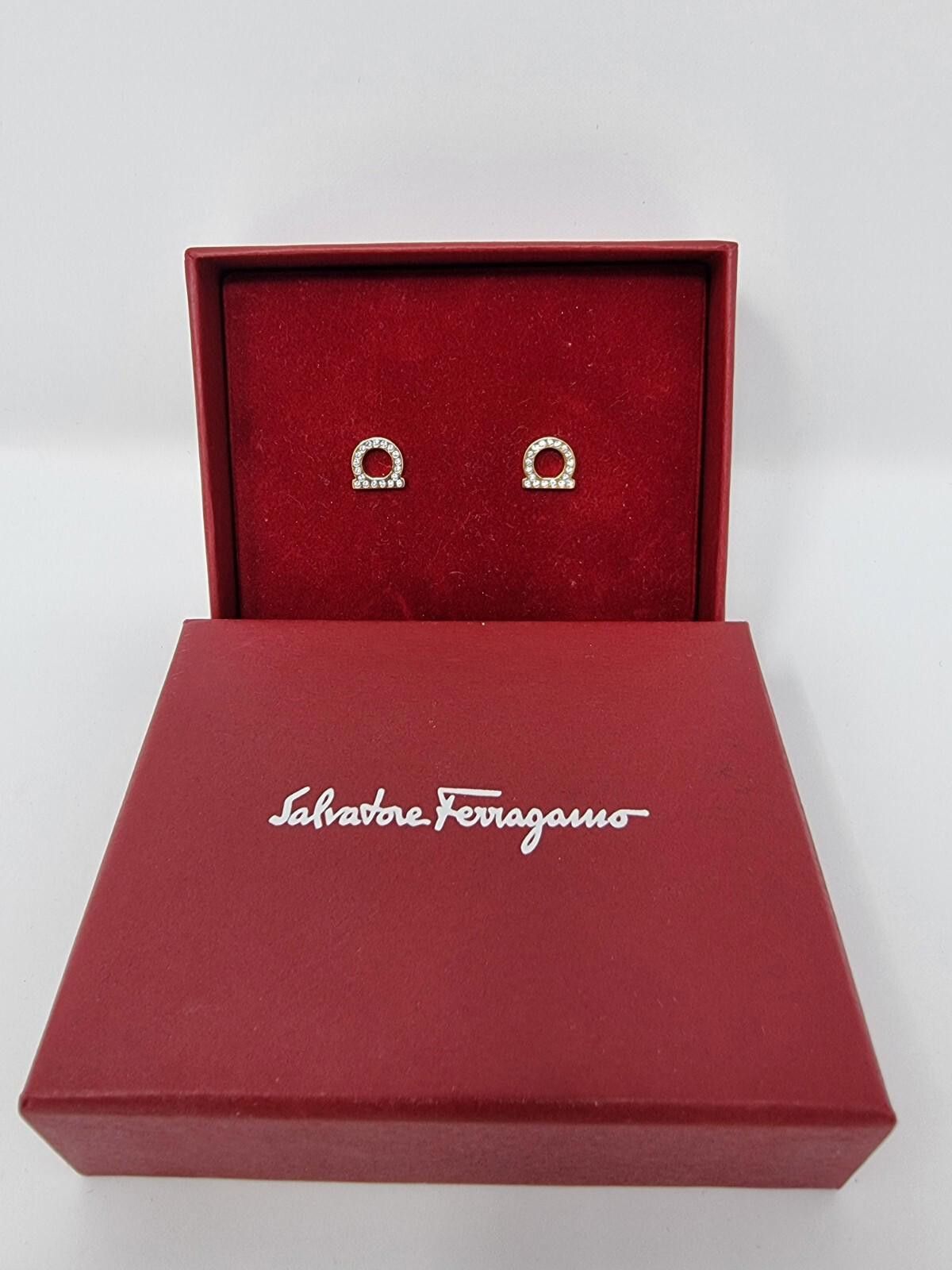 Salvatore Ferragamo SALVATORE FERRAGAMO Gancini Crystal Stud Earrings Gold-Tone Size ONE SIZE - 2 Thumbnail