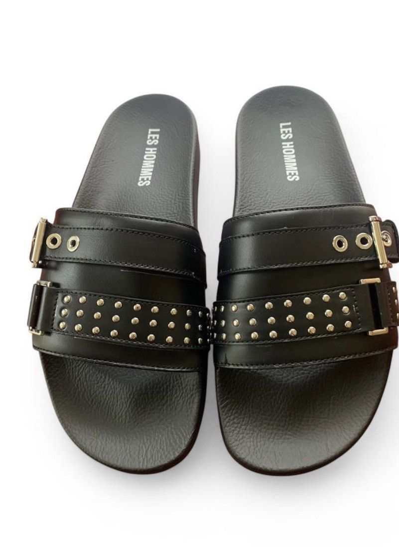 Les Hommes Les Hommes Pasha Black leather and studded slides Size US 11.5 / EU 44-45 - 1 Thumbnail