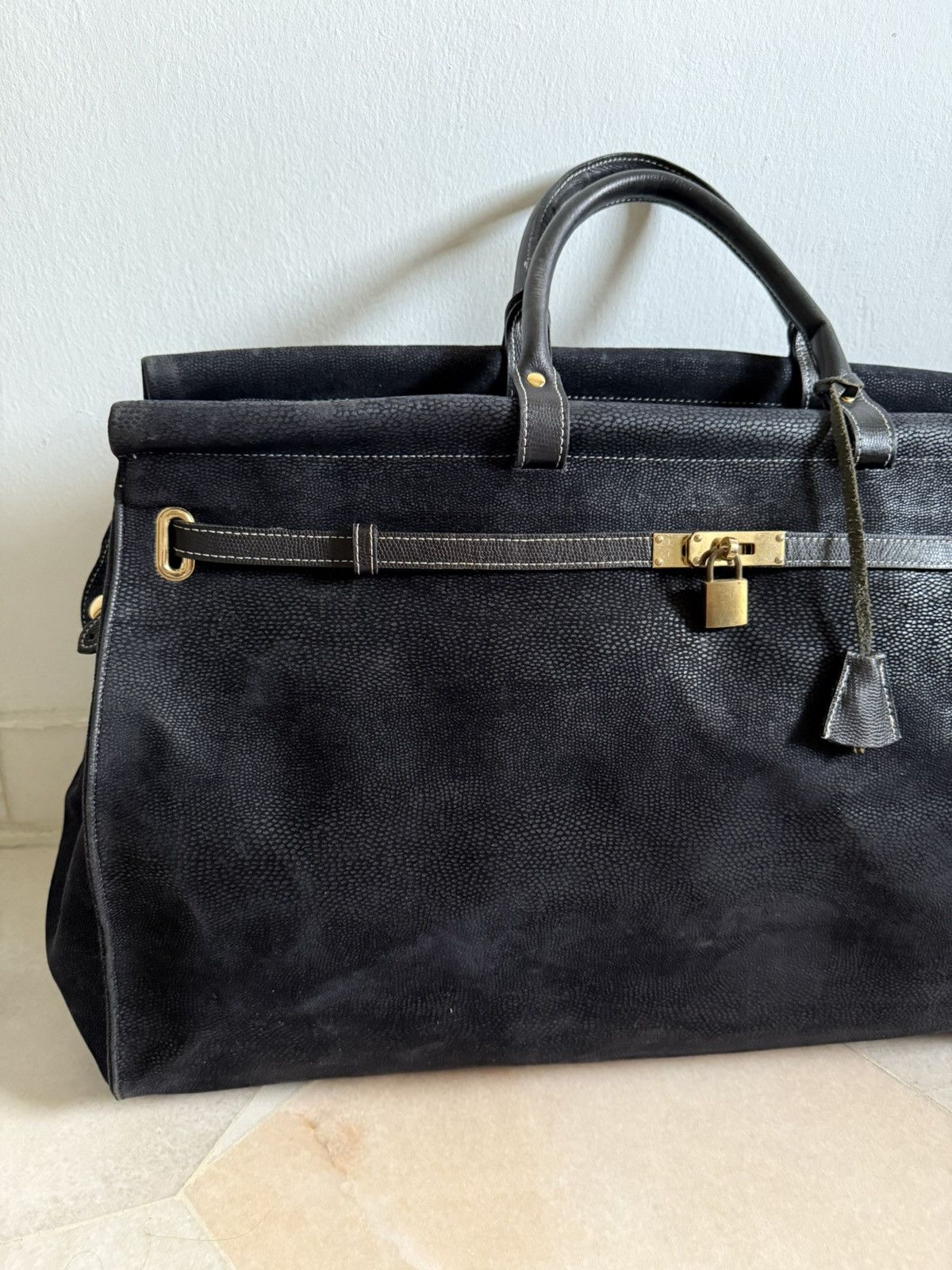 Vintage Black large leather Birkin tote bag Size ONE SIZE - 9 Thumbnail