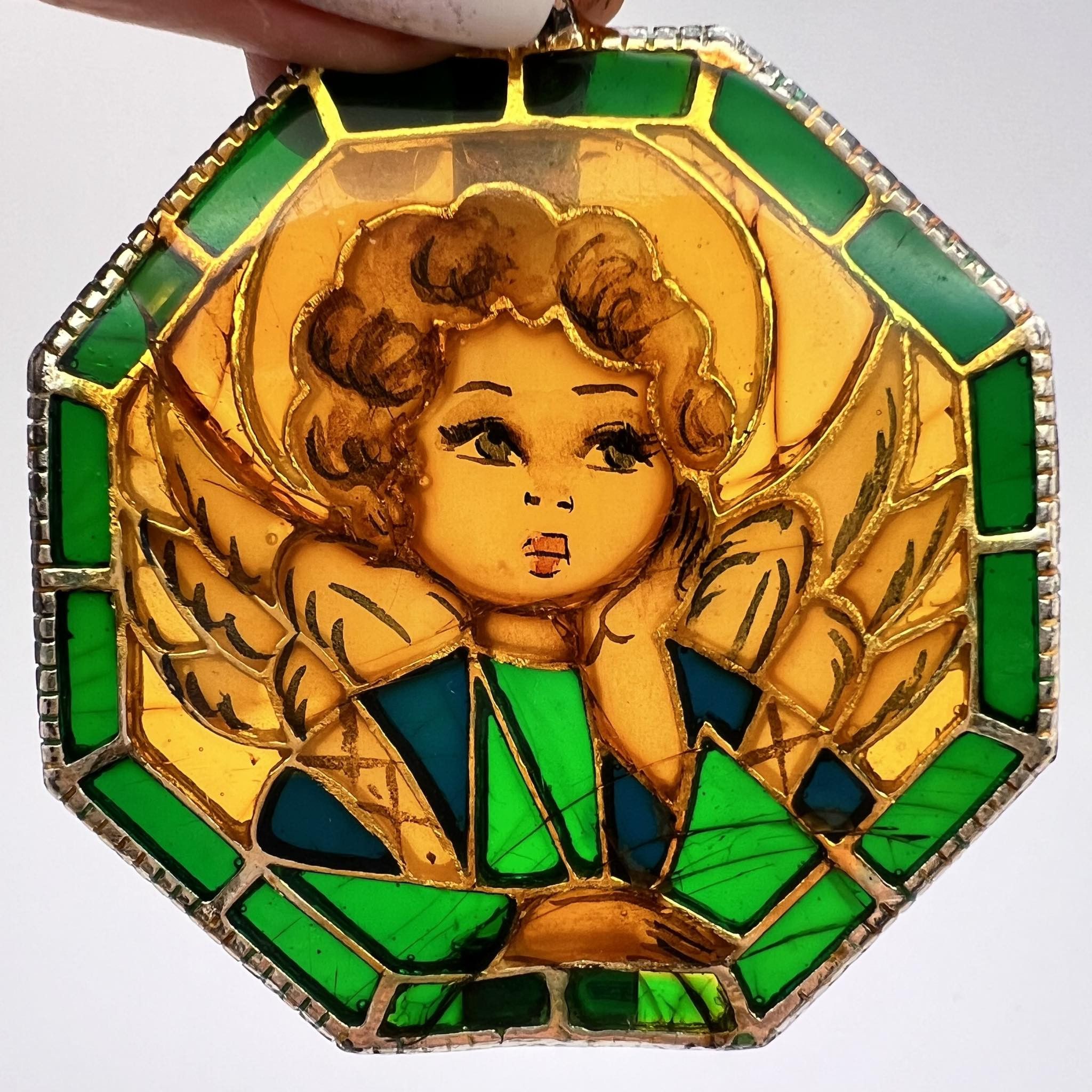 Vintage Vintage Silver Pendant Angel Stained Glass Enamel Crealon Size ONE SIZE - 2 Thumbnail