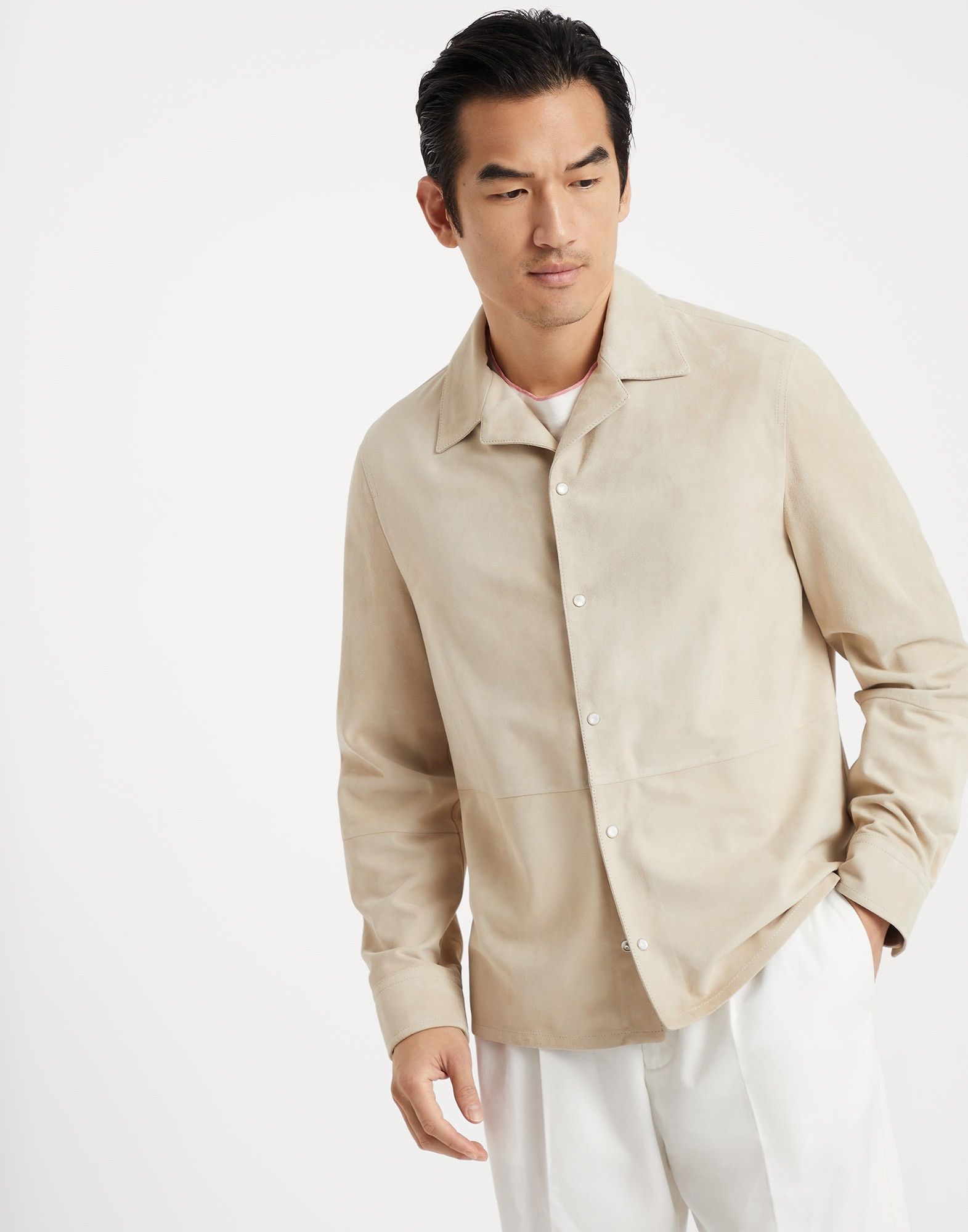 Brunello Cucinelli Leather Shirt in White Size US S / EU 44-46 / 1 - 1 Thumbnail