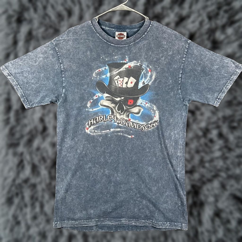 Harley Davidson Harley-Davidson Shirt Mens M Blue Skull Poker Marion IL Black Diamond Tee Size US M / EU 48-50 / 2 - 1 Thumbnail