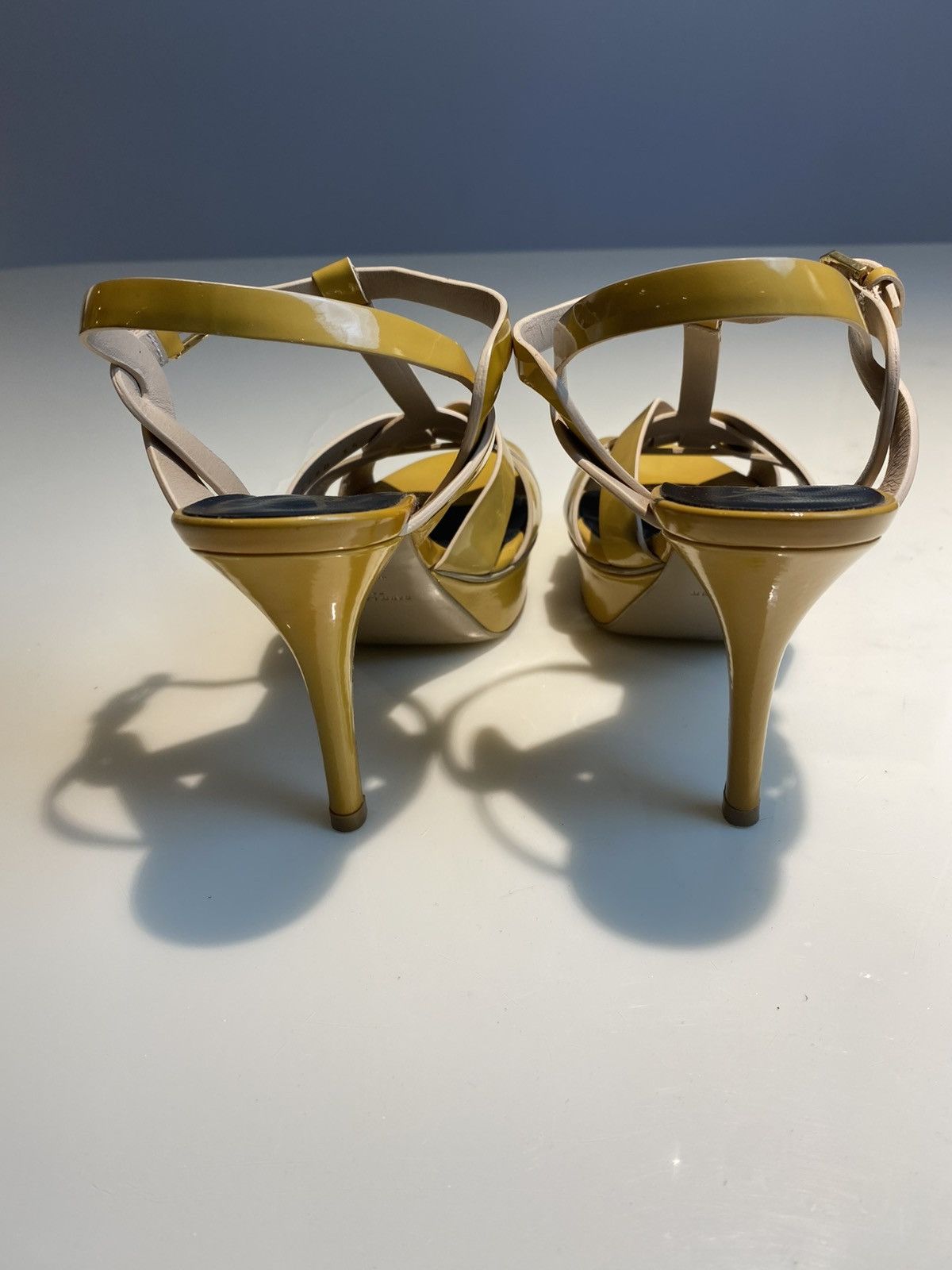 Yves Saint Laurent YSL Pastel Yellow Patent Leather Tribute Heels Size US 5 / IT 35 - 6 Thumbnail