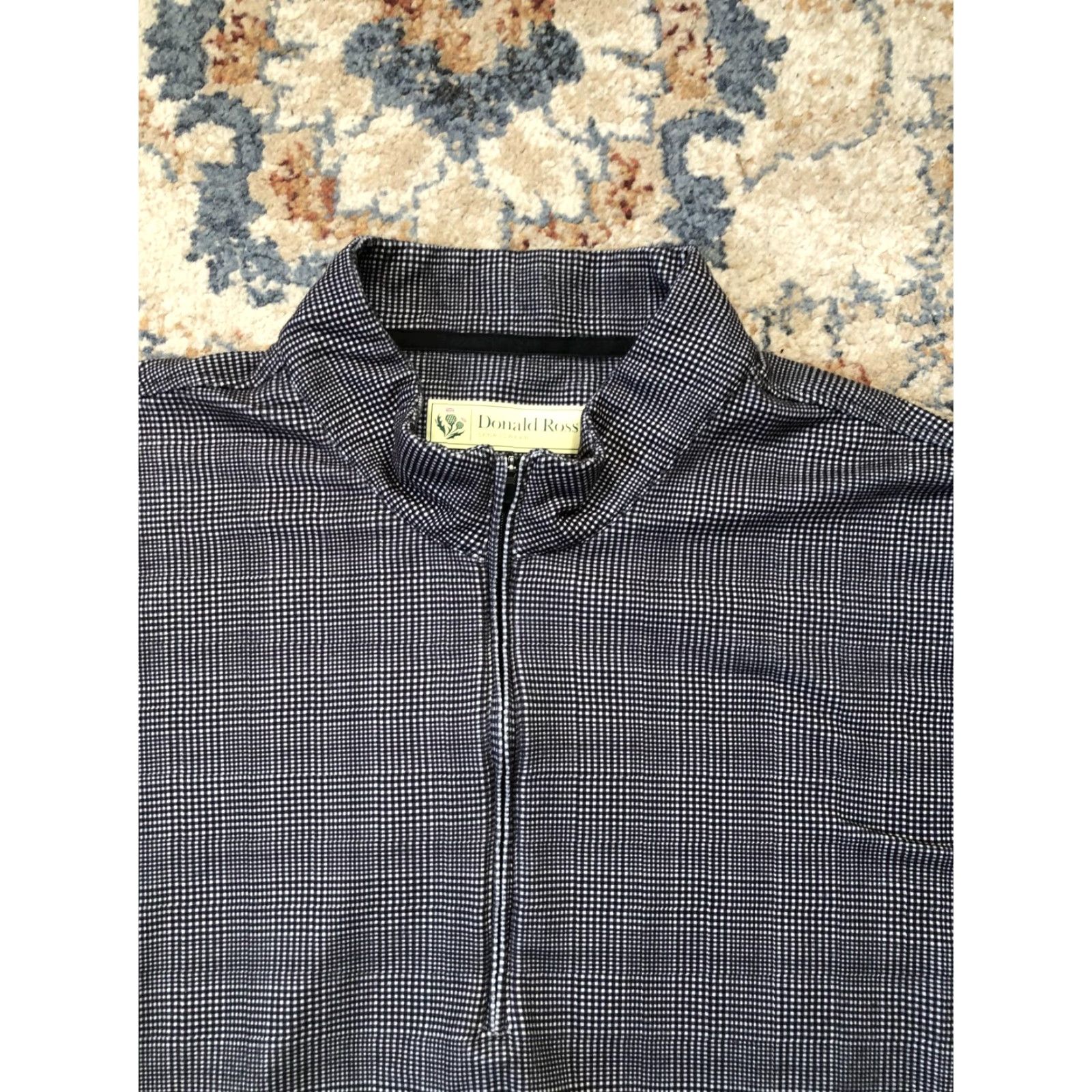 Vintage Donald Ross Mens XL Gray Quarter Zip Mock Neck Sweater Pullover Golf Knit Pattern Check Size US XL / EU 56 / 4 - 2 Thumbnail