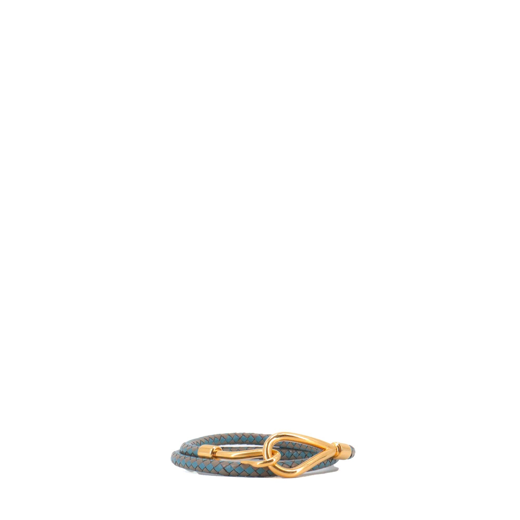 Hermes HERMÈS - Hermès Jumbo H double wrap bracelet in etoupe and blue braided leather (T3) Size ONE SIZE - 1 Thumbnail
