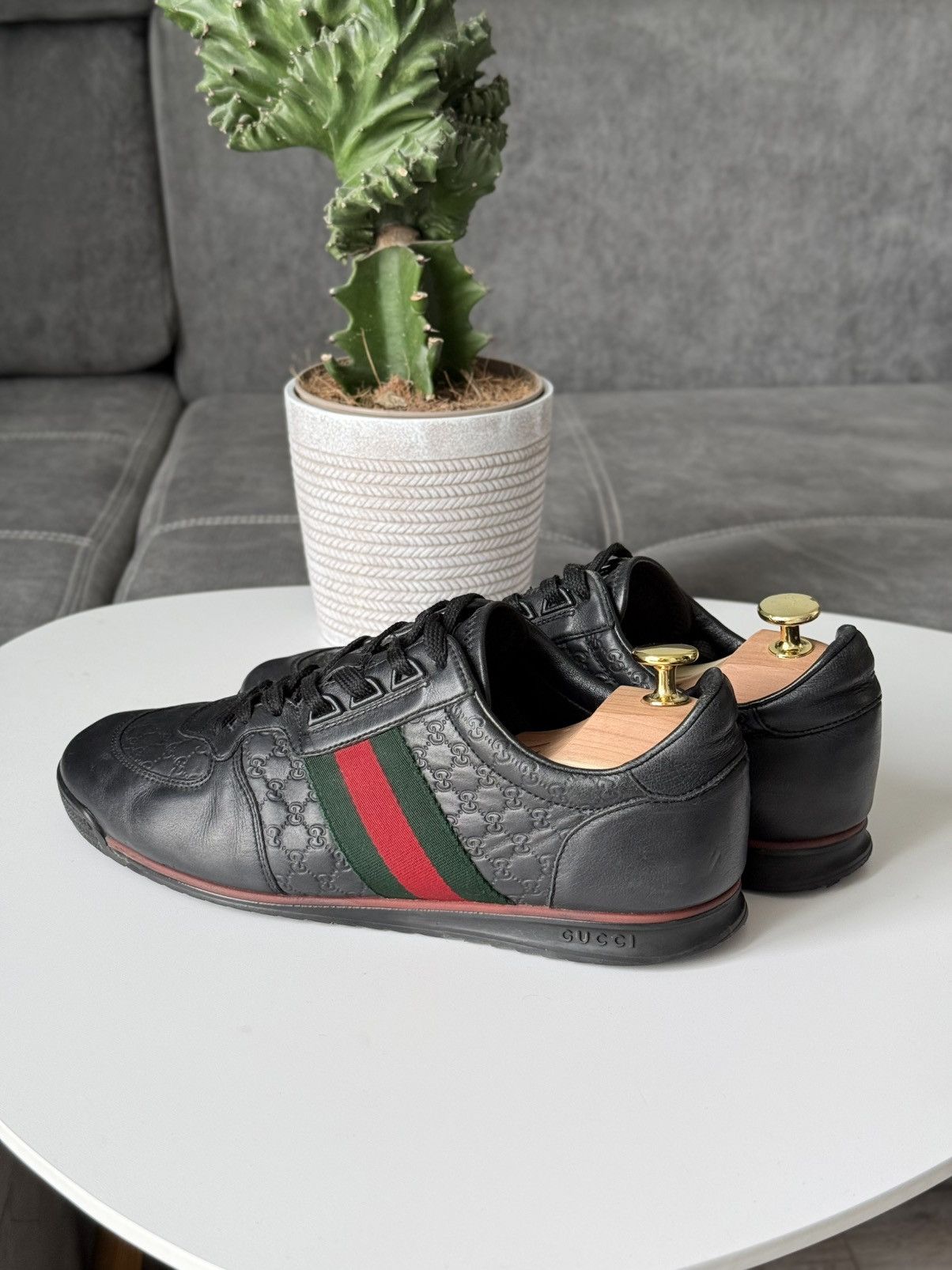 Gucci Gucci Black GG Guccissima Leather Sneakers Stripe Low Top Size US 10 / IT 40 - 7 Thumbnail