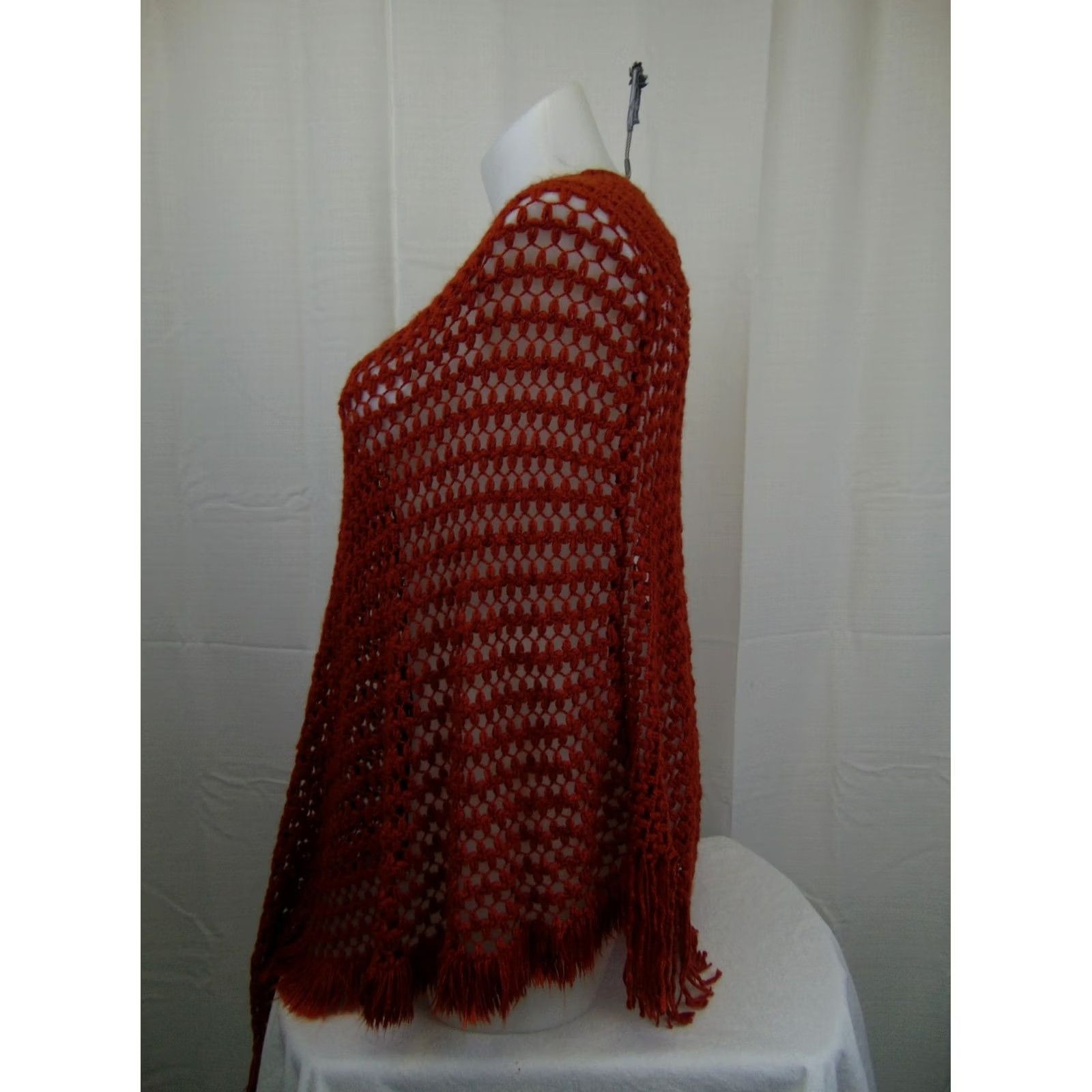 Vintage Collection XIIX Poncho Open Waffle Stitch Fringe Sequoia Rust One Size Women Size ONE SIZE - 3 Thumbnail