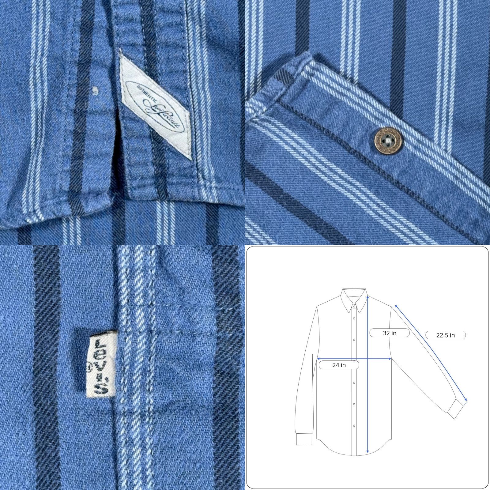 Levi's VINTAGE Levi's Shirt Adult LARGE Blue Striped Cotton Flannel 90s Button-Up Long Sleeve Rock Grunge Size US L / EU 52-54 / 3 - 8 Thumbnail
