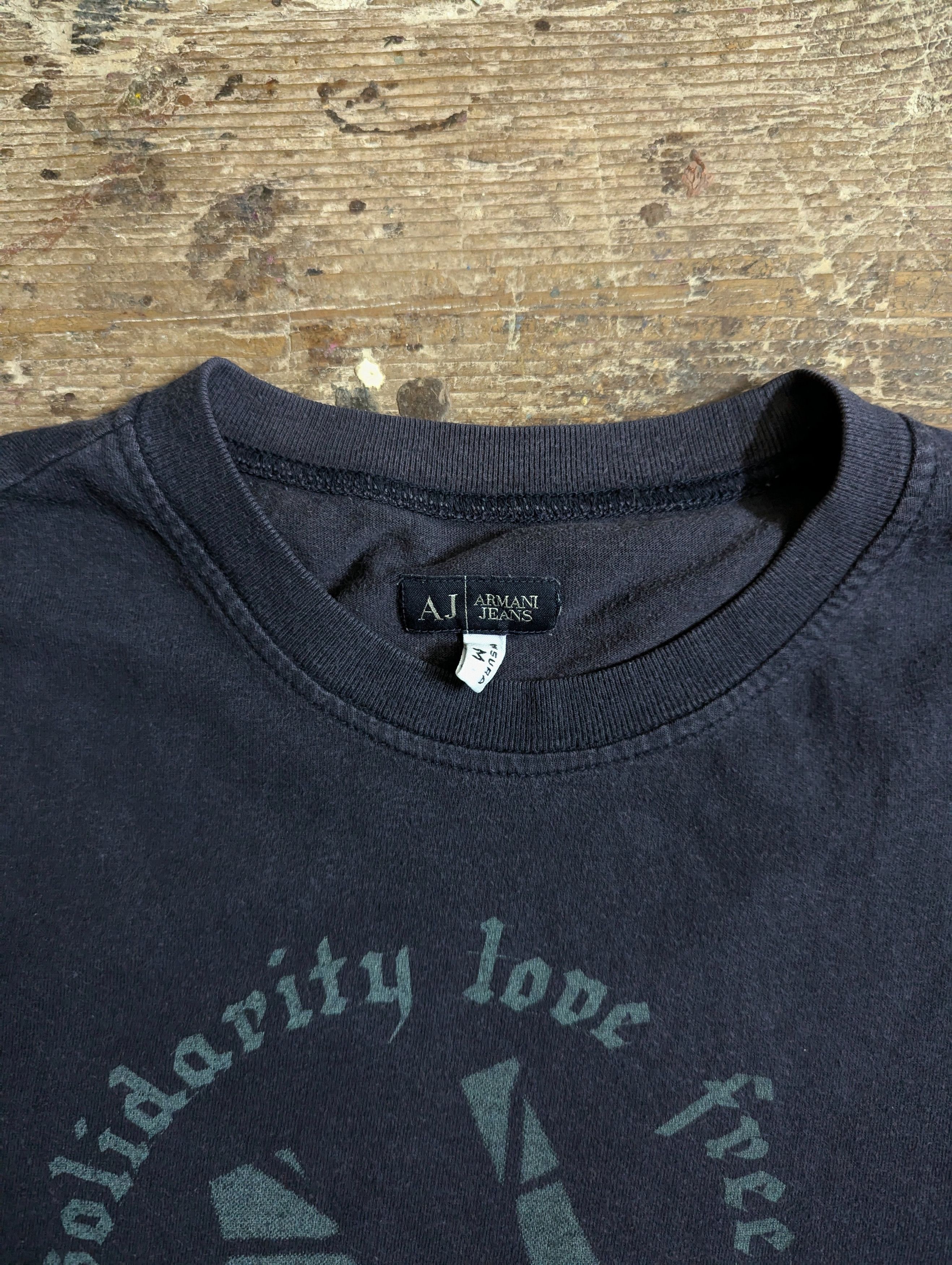 Armani 00s Armani Jeans "Solidarity Love Freedom..." T Shirt Top Size M / US 6-8 / IT 42-44 - 4 Thumbnail