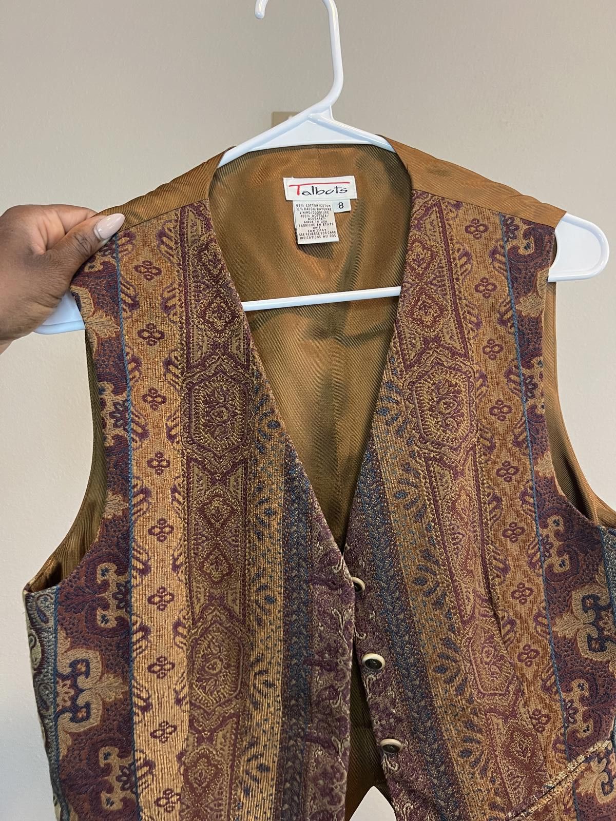 Designer Vintage 90s Boho Style Button-Up Vest - Abstract Design Size M / US 6-8 / IT 42-44 - 3 Thumbnail