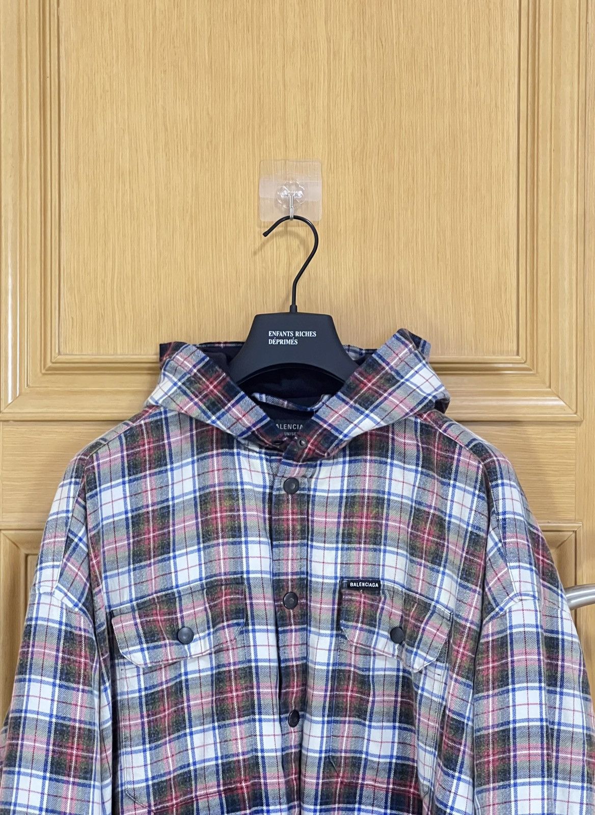 Balenciaga Oversized check flannel hooded shirt xs | Grailed