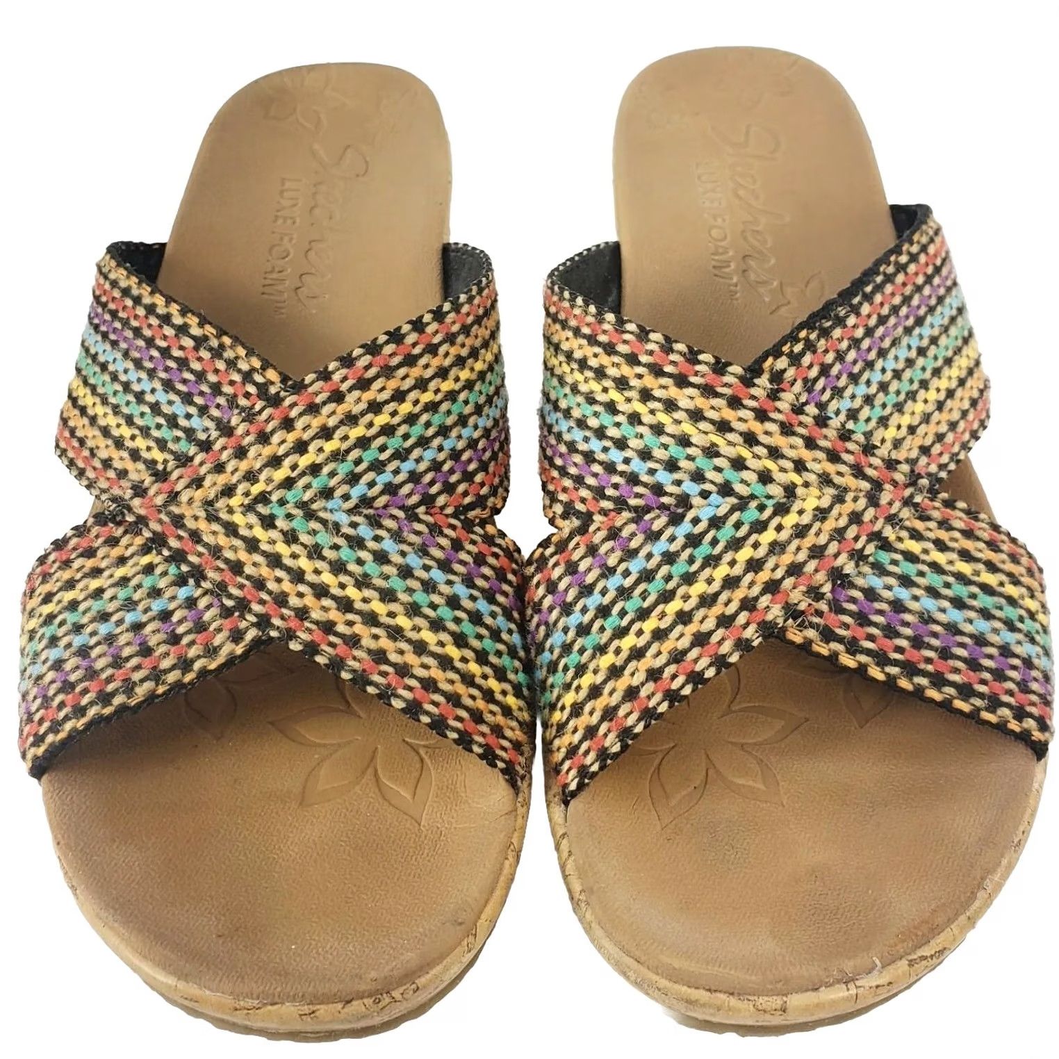 SKECHERS Skechers Beverlee Multicolor Wedge Slide Sandals Women 8 Slip-On Boho Chic Striped Luxe Foam Comfort Size US 8 / IT 38 - 3 Thumbnail