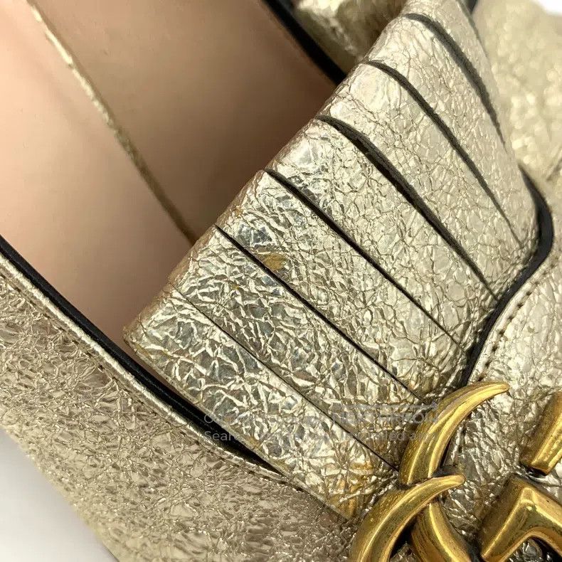 Gucci Gucci Gold logo fine glitter thick high heels Mary Jane sh Size US 4.5 / IT 34.5 - 9 Thumbnail