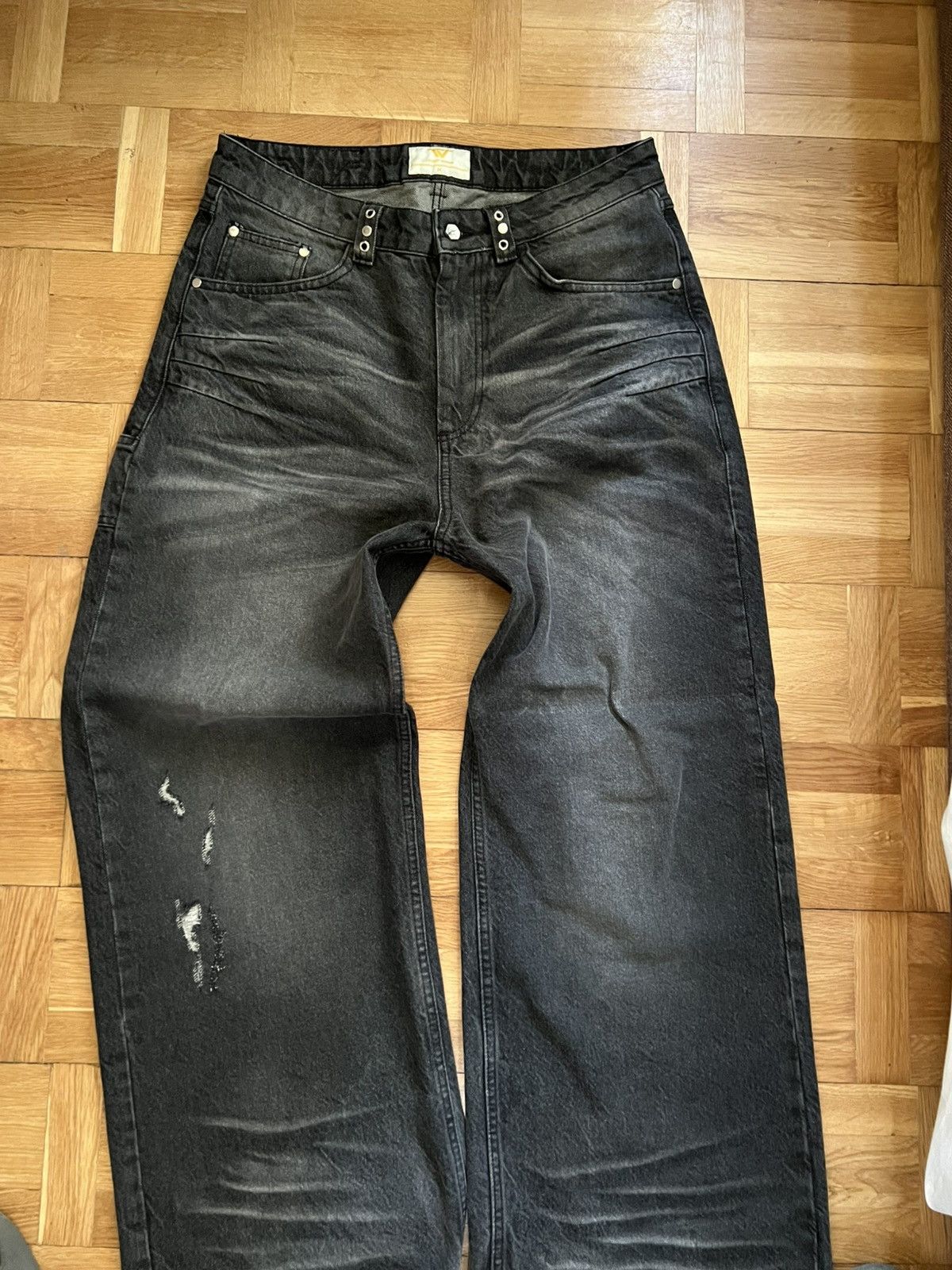 Trendt Vision Black Whisker Denim Jeans Size US 31 - 1 Thumbnail