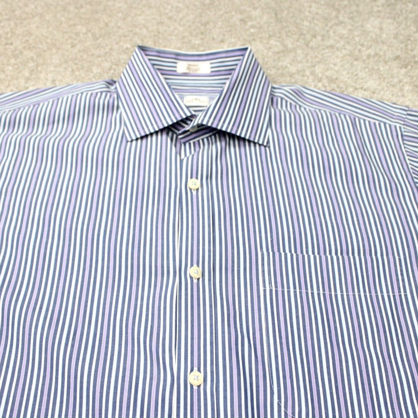 Peter Millar Peter Millar Crown Shirt Mens Medium Blue/Purple/White Striped 100% Cotton Button-Down Long Sleeve Size US M / EU 48-50 / 2 - 5 Thumbnail