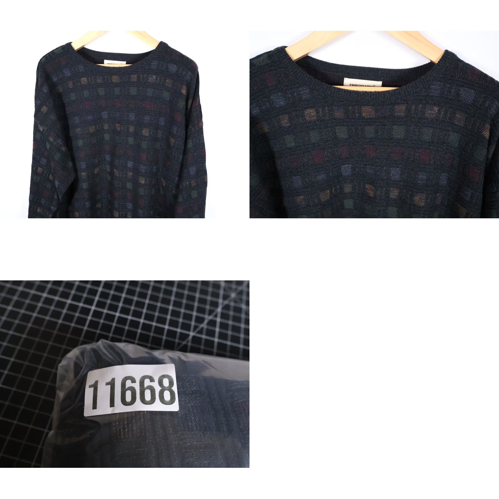 Pronto Uomo VINTAGE Pronto Uomo Sweater Mens 2XL Dark Gray Textured Check Knit VTG Dad Style Pullover Crew Neck Knit 90s Regular Mens Size US XXL / EU 58 / 5 - 8 Thumbnail
