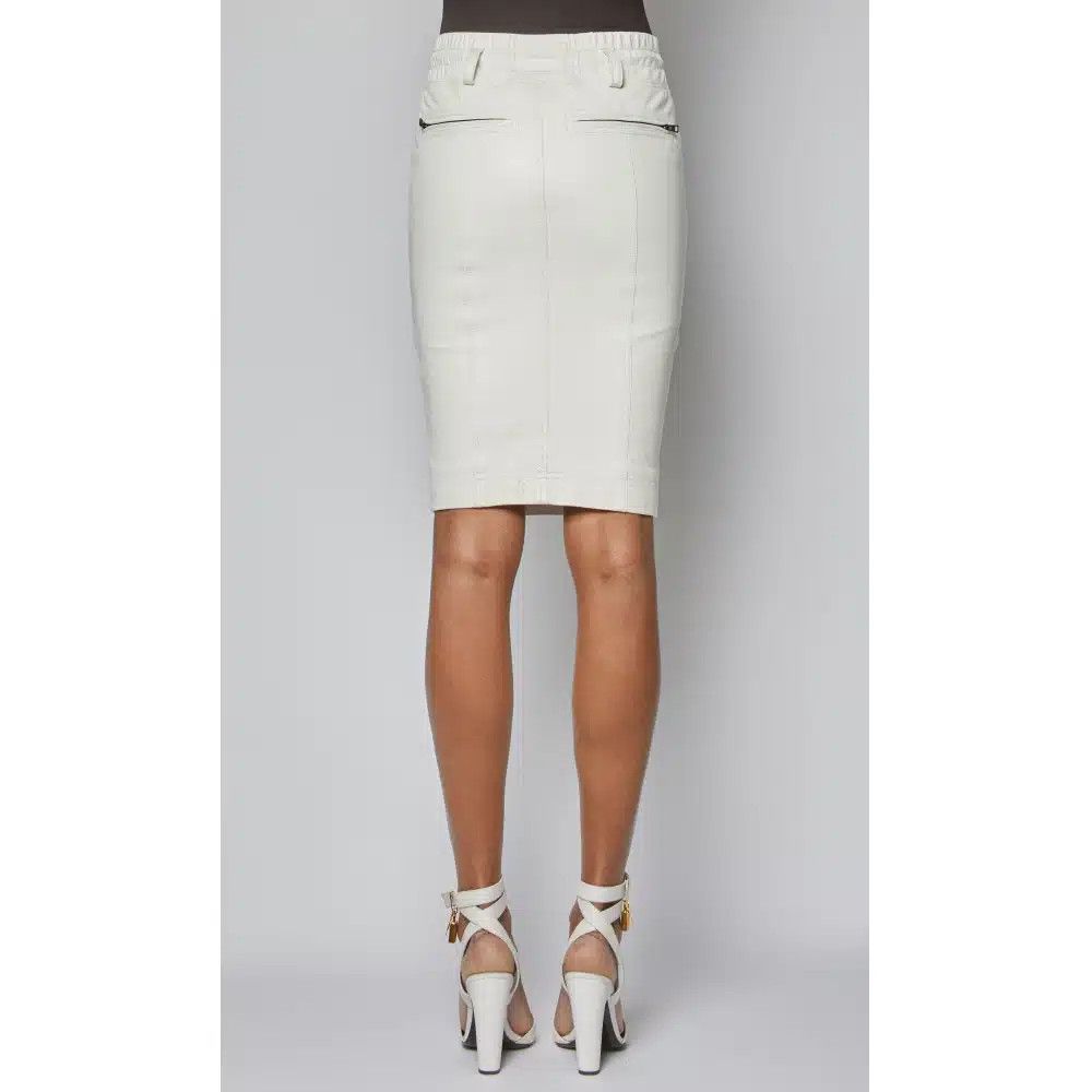 Tom Ford o1sndg0825 GCL791 Leather Pencil Skirt in White Size 26" / US 2 / IT 38 - 2 Thumbnail
