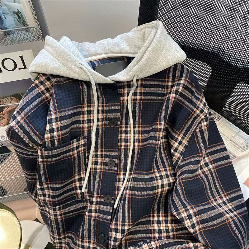 Vintage Navy Plaid Hooded Shirt Size M Size US M / EU 48-50 / 2 - 2 Thumbnail