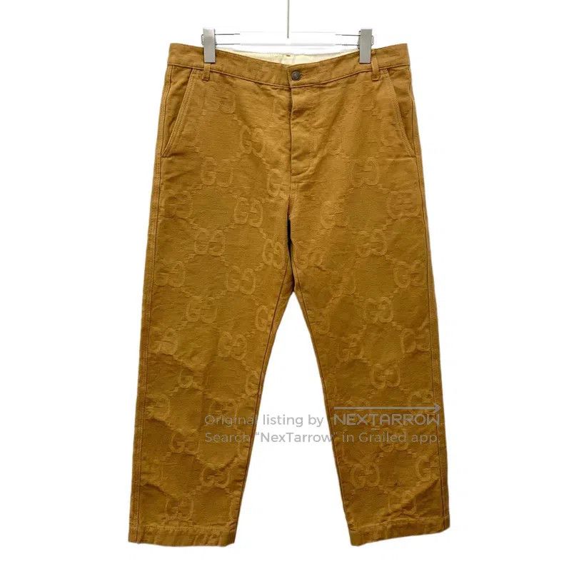 Gucci Gucci 23 brown logo jacquard full-print cotton casual trou Size US 34 / EU 50 - 1 Thumbnail