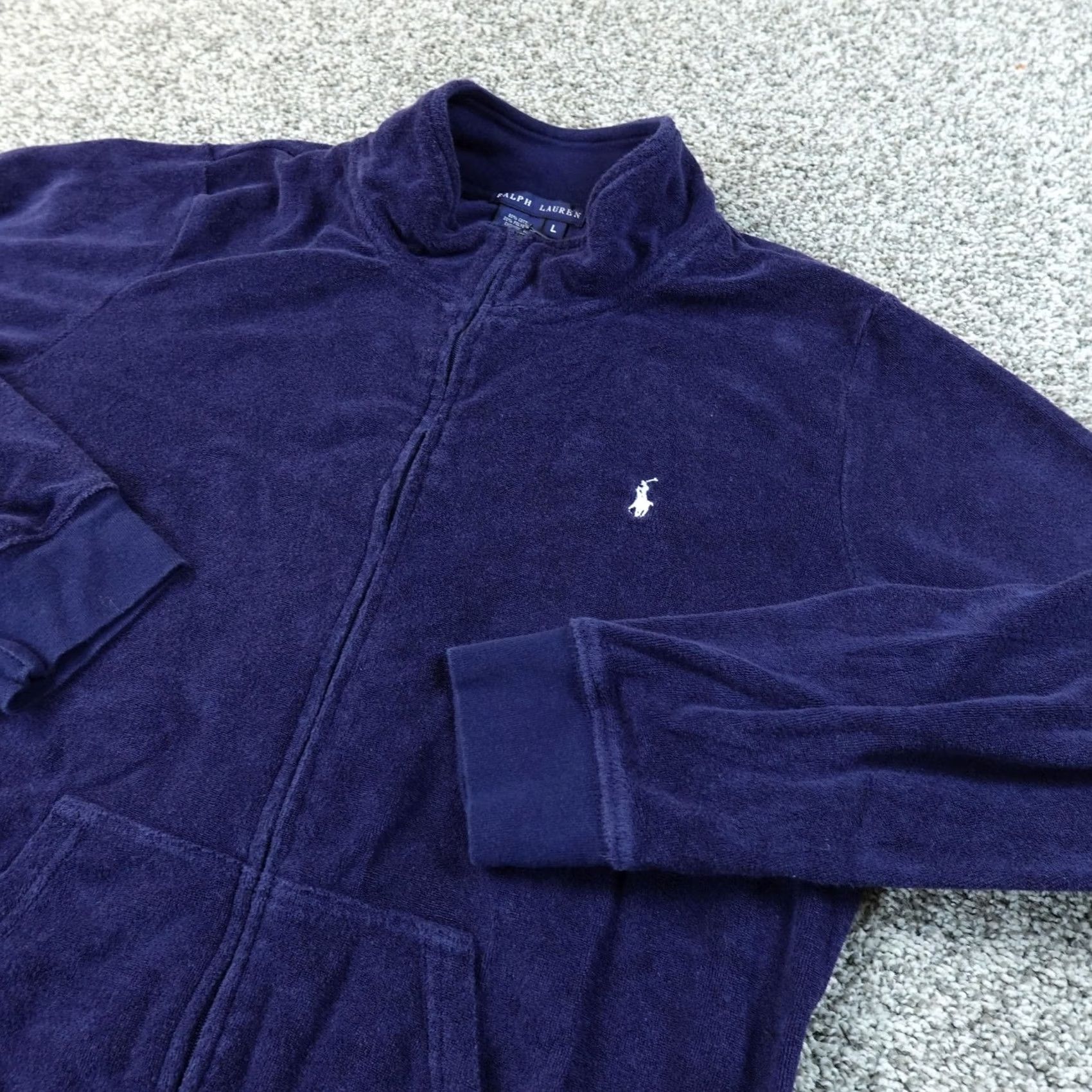 Ralph Lauren VINTAGE Ralph Lauren Sweatshirt Womens L Blue Full Zip Terry Towel Velour Jacket Pony Shirt Size L / US 10 / IT 46 - 2 Thumbnail