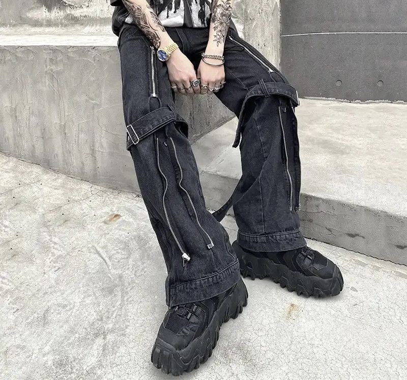 Japanese Brand × Vintage Hiphop Men Straight Jeans Open-Zipper Knee Tie Baggy Jeans Size US 28 / EU 44 - 5 Thumbnail