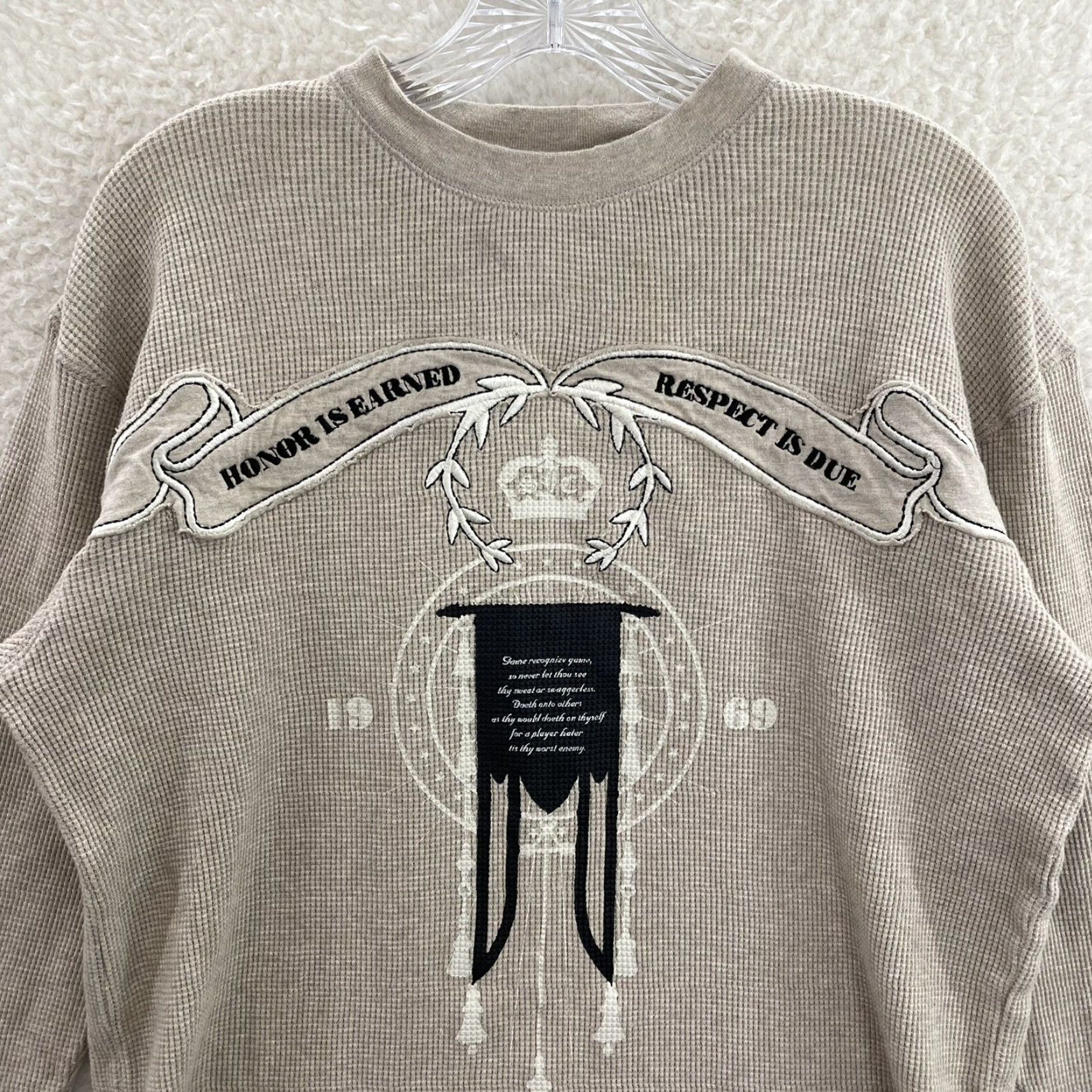 Sean John Y2K Sean John Shirt Sweater Large Mens Waffle Thermal Knit Grunge Cyber Skater Beige Cotton Long Sleeve Size US L / EU 52-54 / 3 - 3 Thumbnail