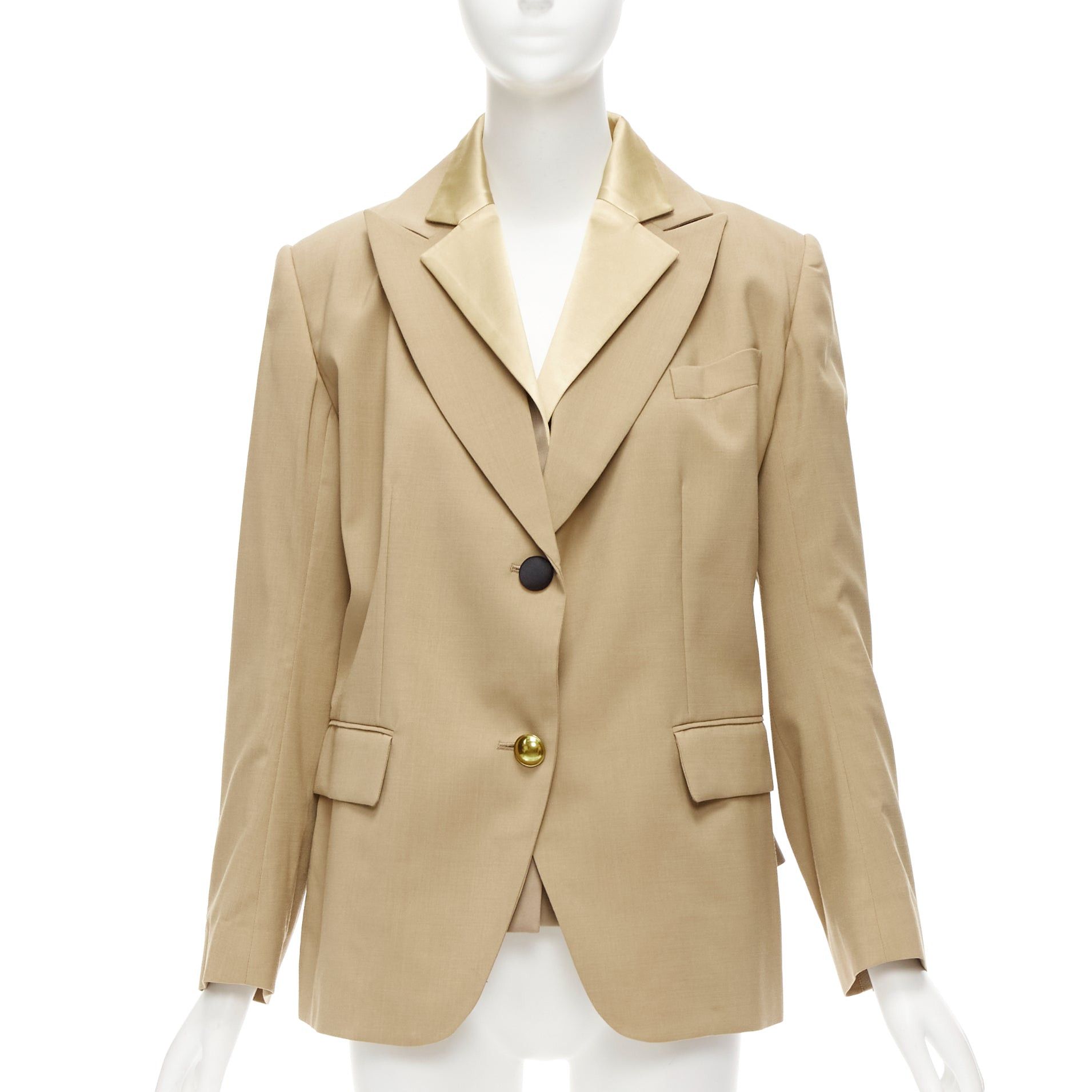 image of Sacai 2020 Beige Double Collar Mixed Buttons Deconstructed Back Blazer Jp1 S, Women's (Size Small)