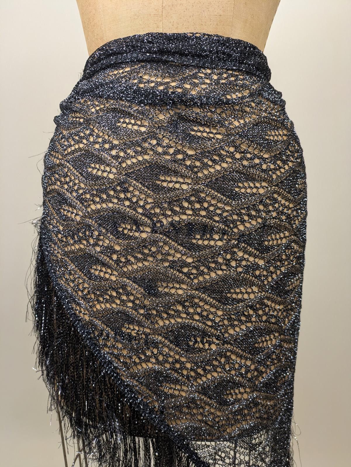Other 1990's silver black viscose knitted fringe shawl wrap Size ONE SIZE - 2 Thumbnail