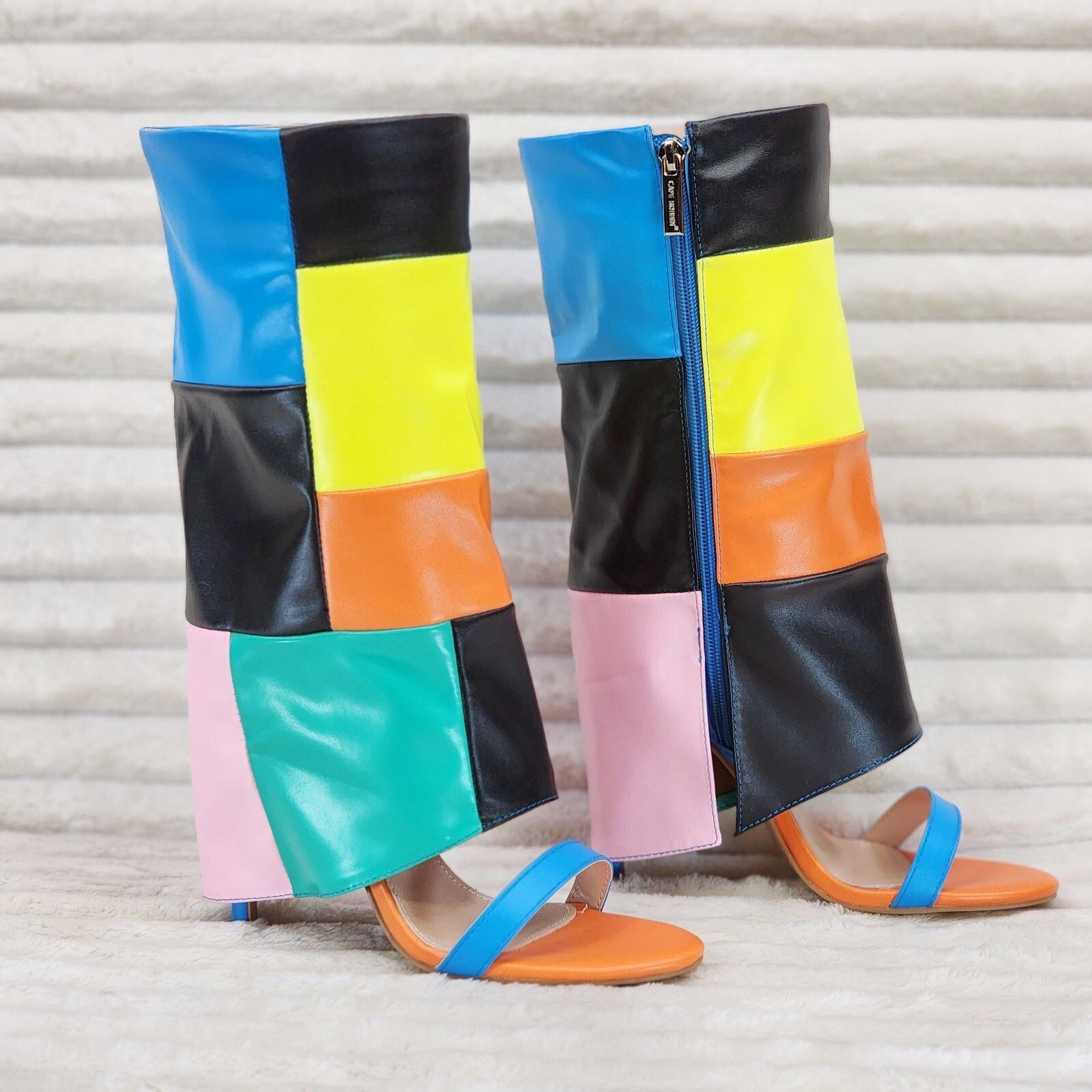 Other Paris Color Block Stiletto Fold Over Skirted Shootie Boot Sa Size US 6 / IT 36 - 1 Thumbnail