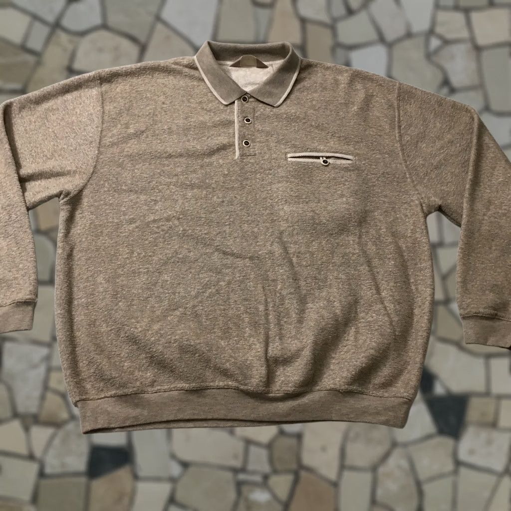 Vintage VINTAGE Taylor & Henry Men's XL Polo Collar Sweatshirt Long Sleeve BEIGE Size US XL / EU 56 / 4 - 1 Thumbnail