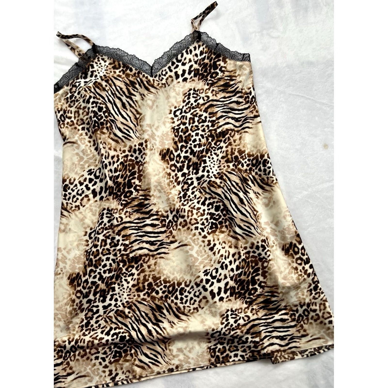 Incu NWT INC Leopard Print Nightgown Lace Gown Sleeveless V-Neck Size S Multicolor Size ONE SIZE - 4 Thumbnail