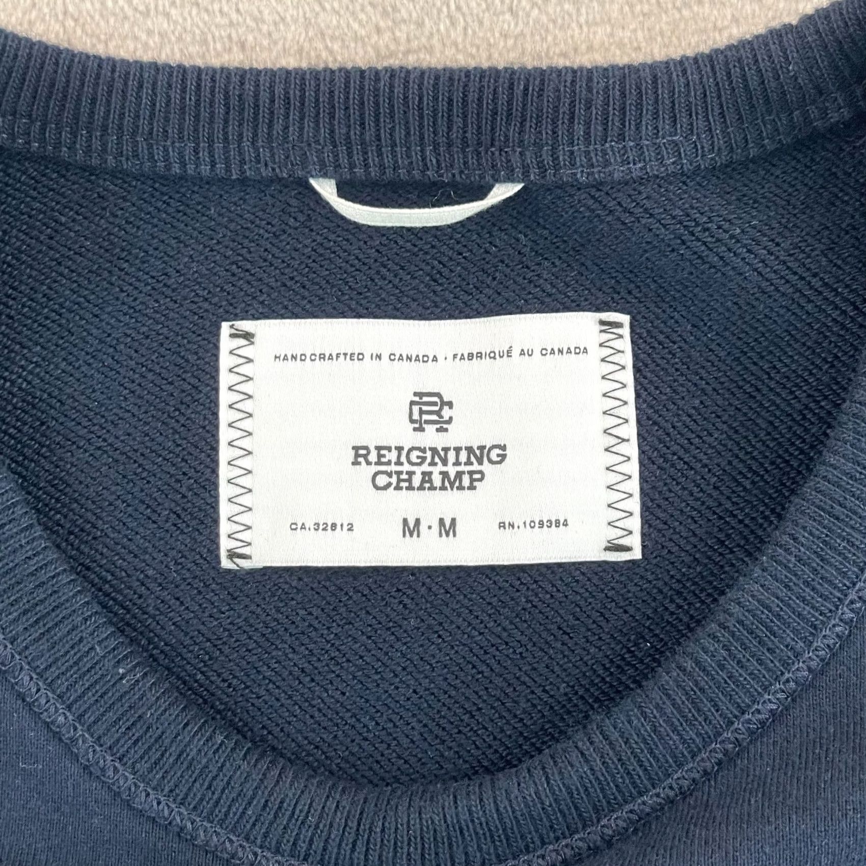 Reigning Champ Sweatshirt Medium Navy Center Logo Terry Cloth Crew Nwot Men in Blue, Men's — image 2 of 6