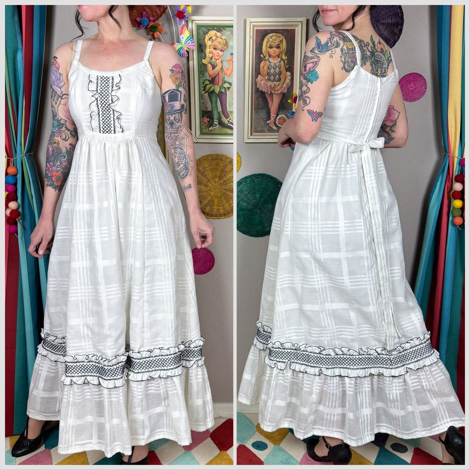 Vintage Vintage 1970s White Gauzy Cotton Sleeveless Prairie Sundress Size XS / US 0-2 / IT 36-38 - 3 Thumbnail