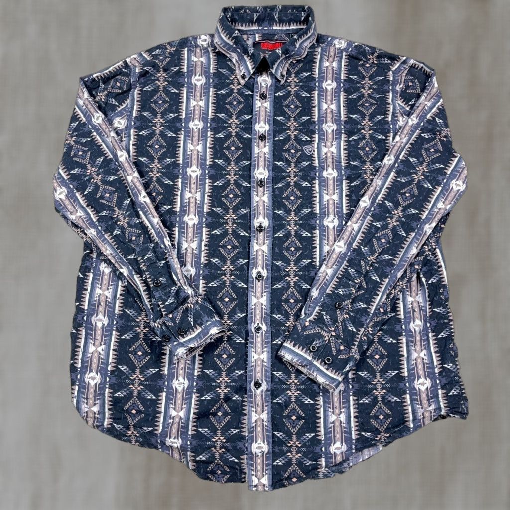 Denime Rock & Roll Denim Shirt Men Large Gray Southwestern Aztec Western Classic Fit Shirt Size US L / EU 52-54 / 3 - 1 Thumbnail