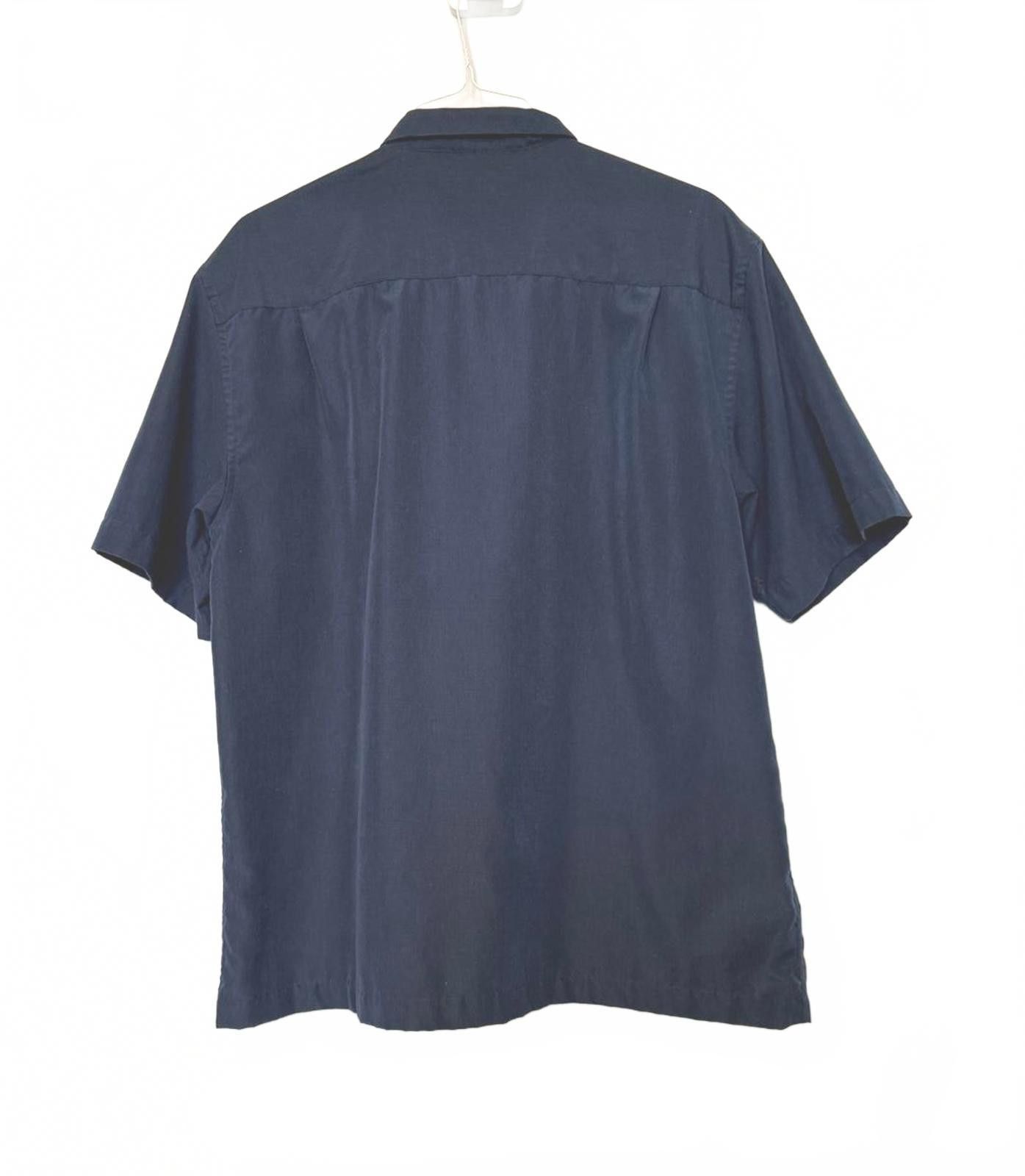 Designer Men's Short Sleeve Button Shirt - Navy Light Blue Stripes Size US XL / EU 56 / 4 - 5 Thumbnail