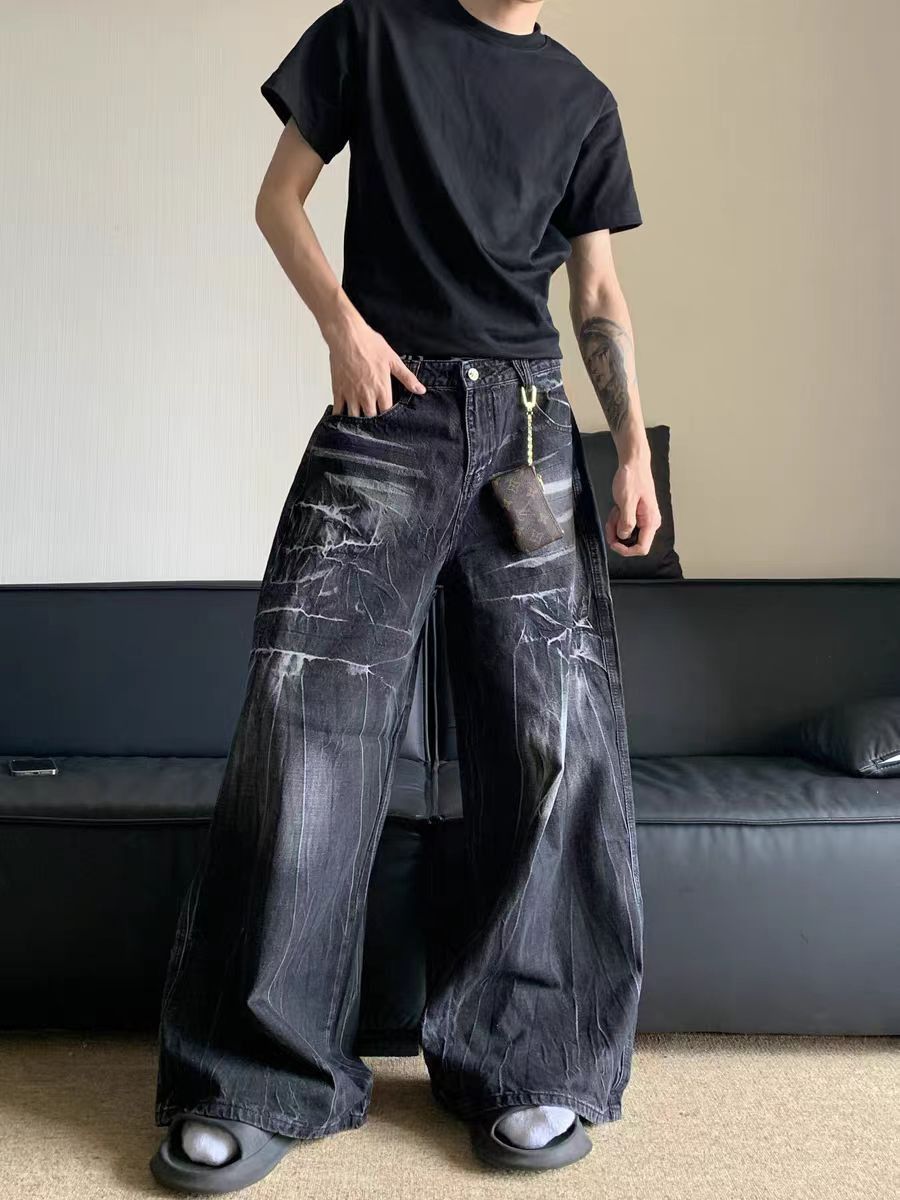 Japanese Brand × Vintage Vintage washed and distressed lightning stripe baggy jeans Size US 30 / EU 46 - 2 Thumbnail