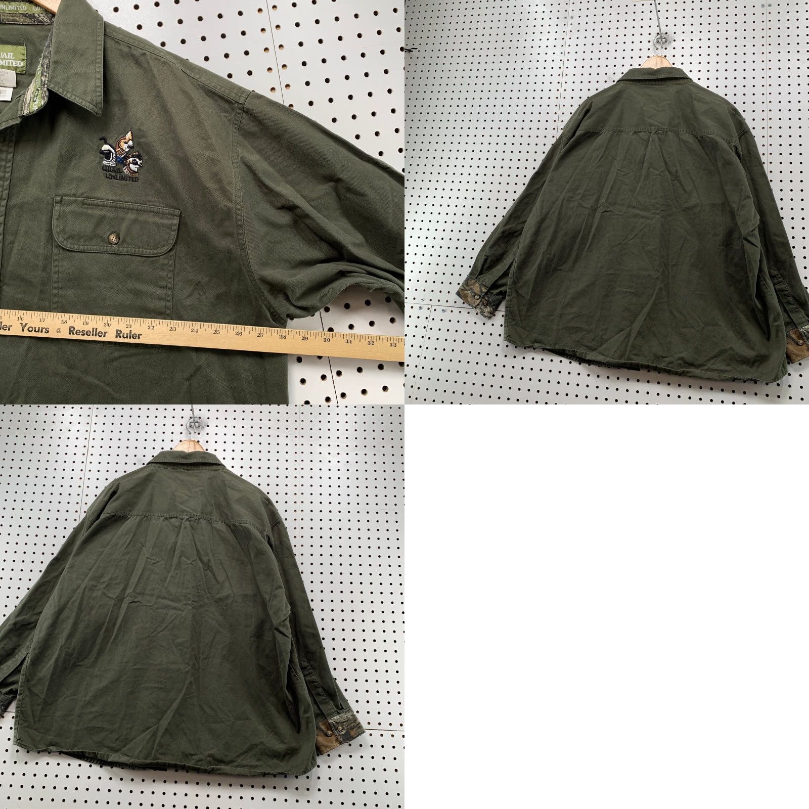 Vintage Quail Unlimited Hunting Button Shirt Mens 2XL Green Camo Long Sleeve Canvas Shirt Size US XXL / EU 58 / 5 - 9 Thumbnail