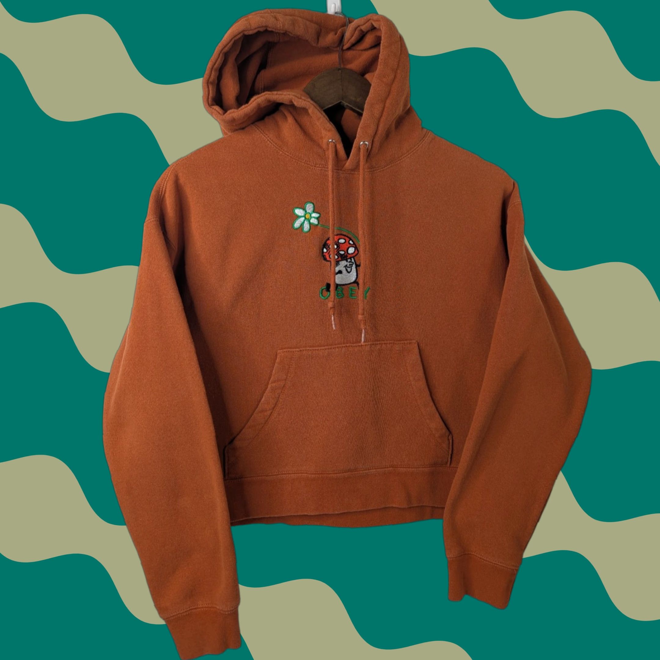 Obey OBEY Flower Embroidered Orange Pullover Hoodie Women’s Size Small Size S / US 4 / IT 40 - 1 Thumbnail