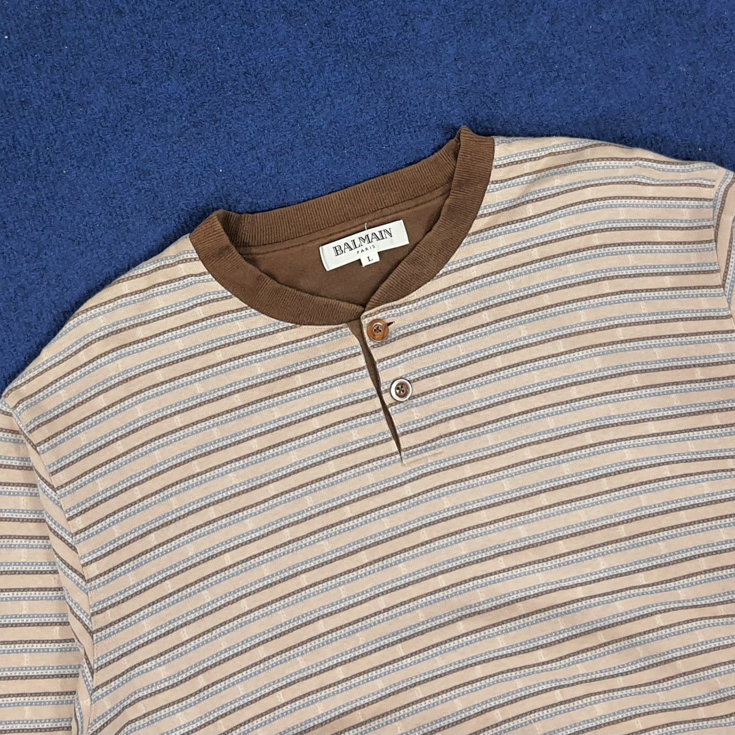 Balmain × Vintage Vintage Balmain Paris Striped Button Sweatshirt Size US M / EU 48-50 / 2 - 2 Thumbnail