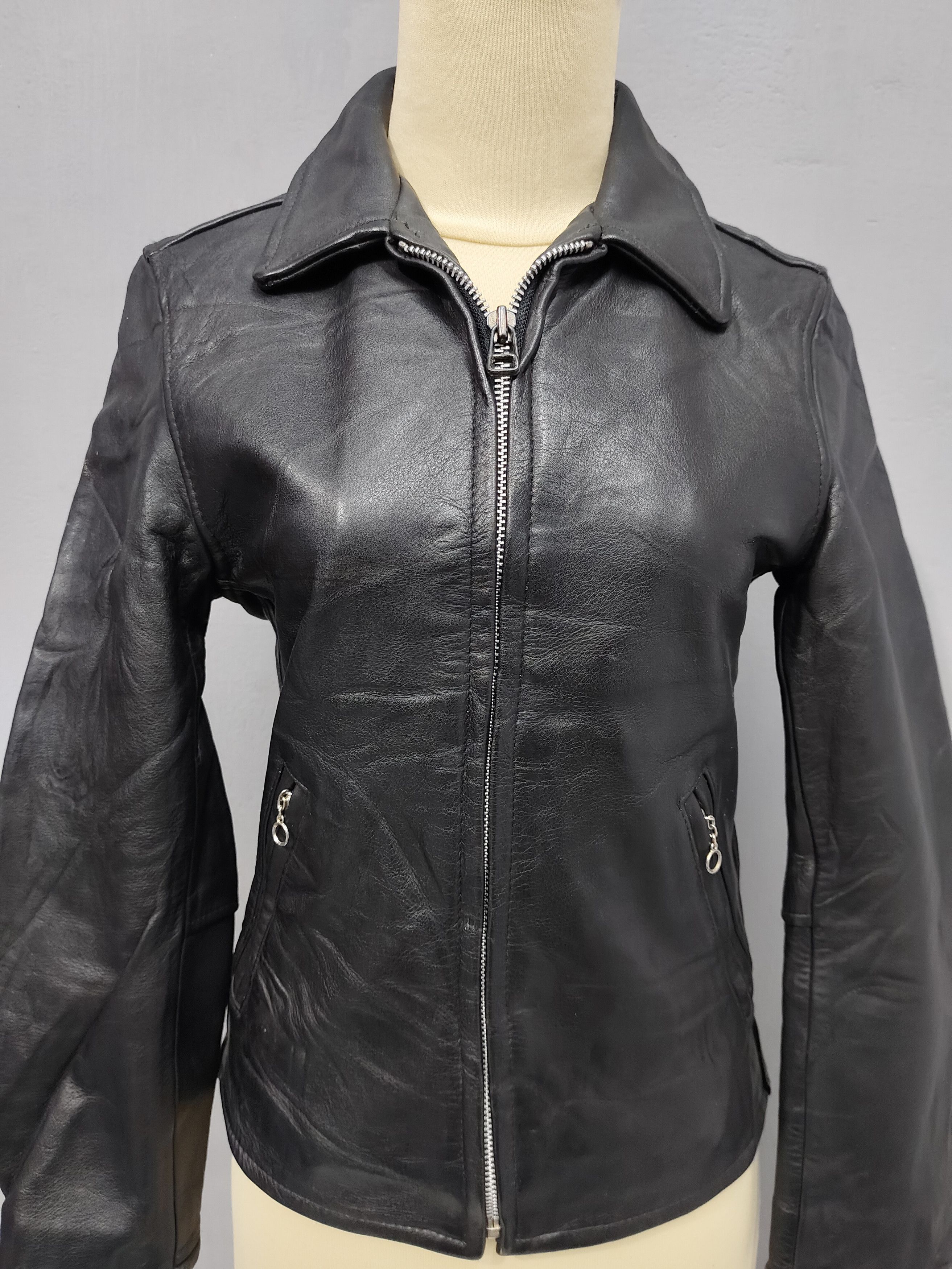 Japanese Brand 90s Dep't 🇯🇵 Raw Minimalist Leather Slim Biker Jacket Size US S / EU 44-46 / 1 - 10 Thumbnail