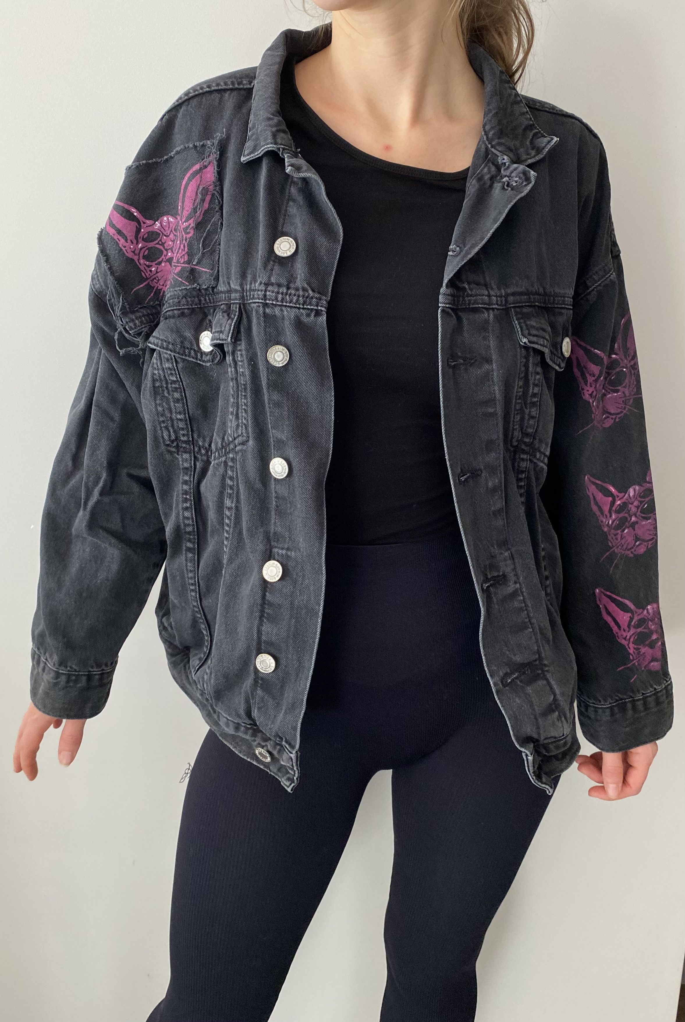 Other Denim jacket with cats / rock punk goth mid season Size S / US 4 / IT 40 - 3 Thumbnail