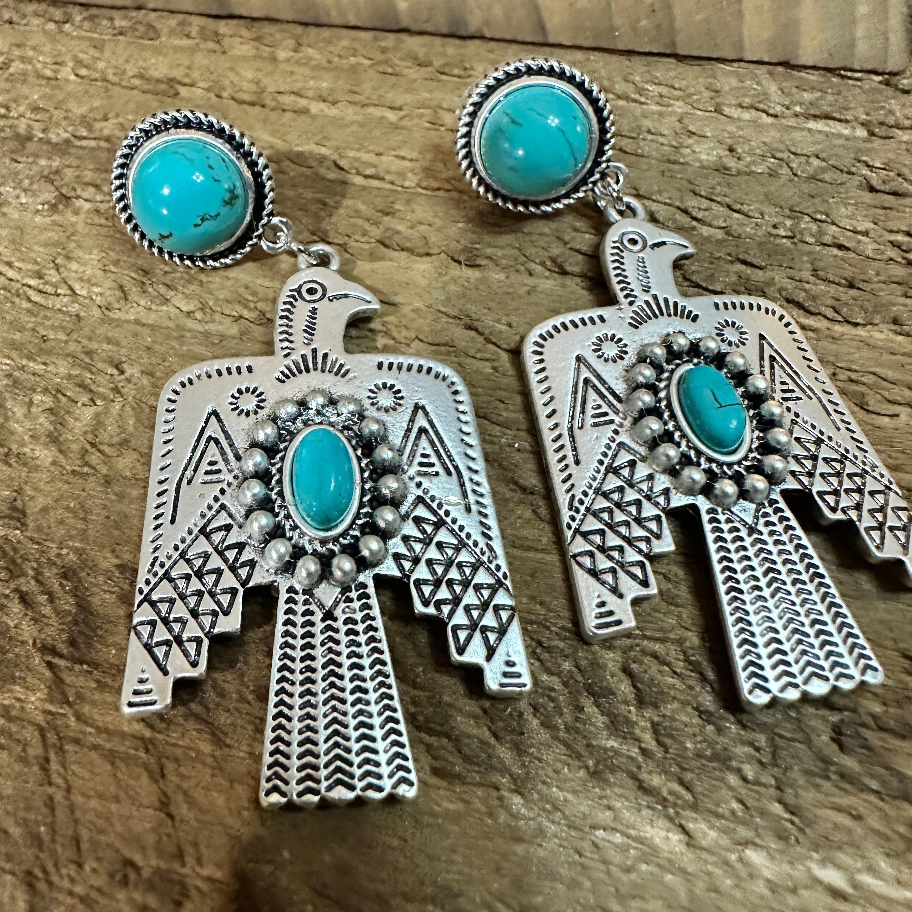 Other Thunderbird Turquoise 2.5 Inch Long Post Earrings in Antique Size ONE SIZE - 6 Thumbnail