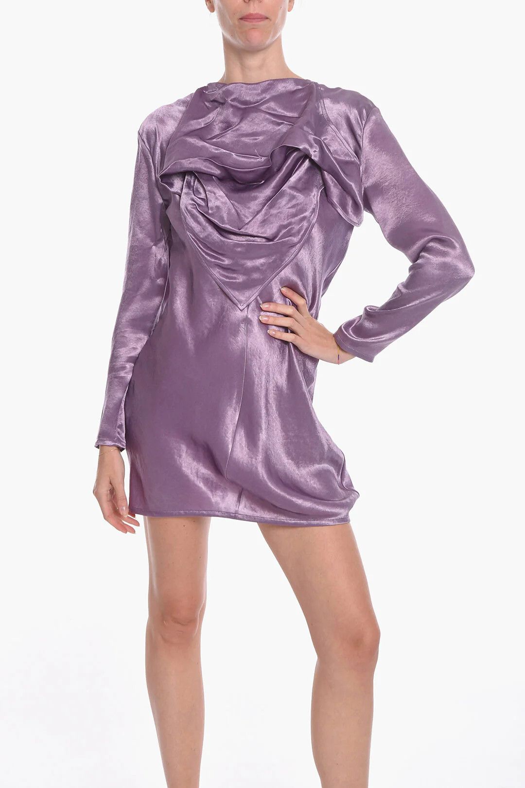 Bottega Veneta og1mm0426 Satin Midi Dress in Purple Size XS / US 0-2 / IT 36-38 - 4 Thumbnail