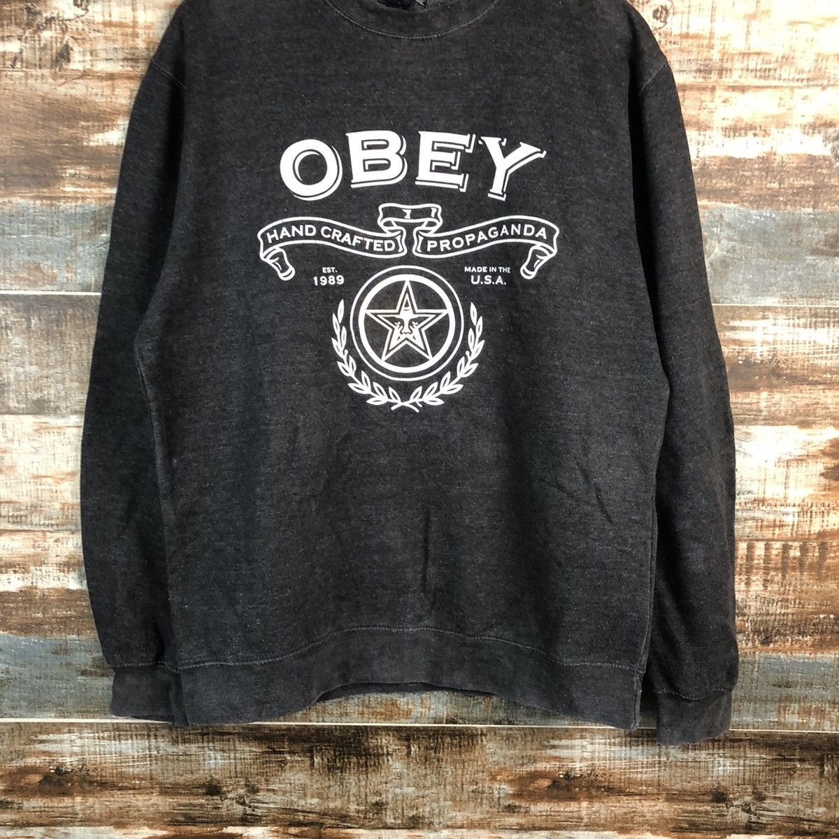 Japanese Brand Obey vintage Grey faded Sweatshirt #A2518 Size US M / EU 48-50 / 2 - 3 Thumbnail