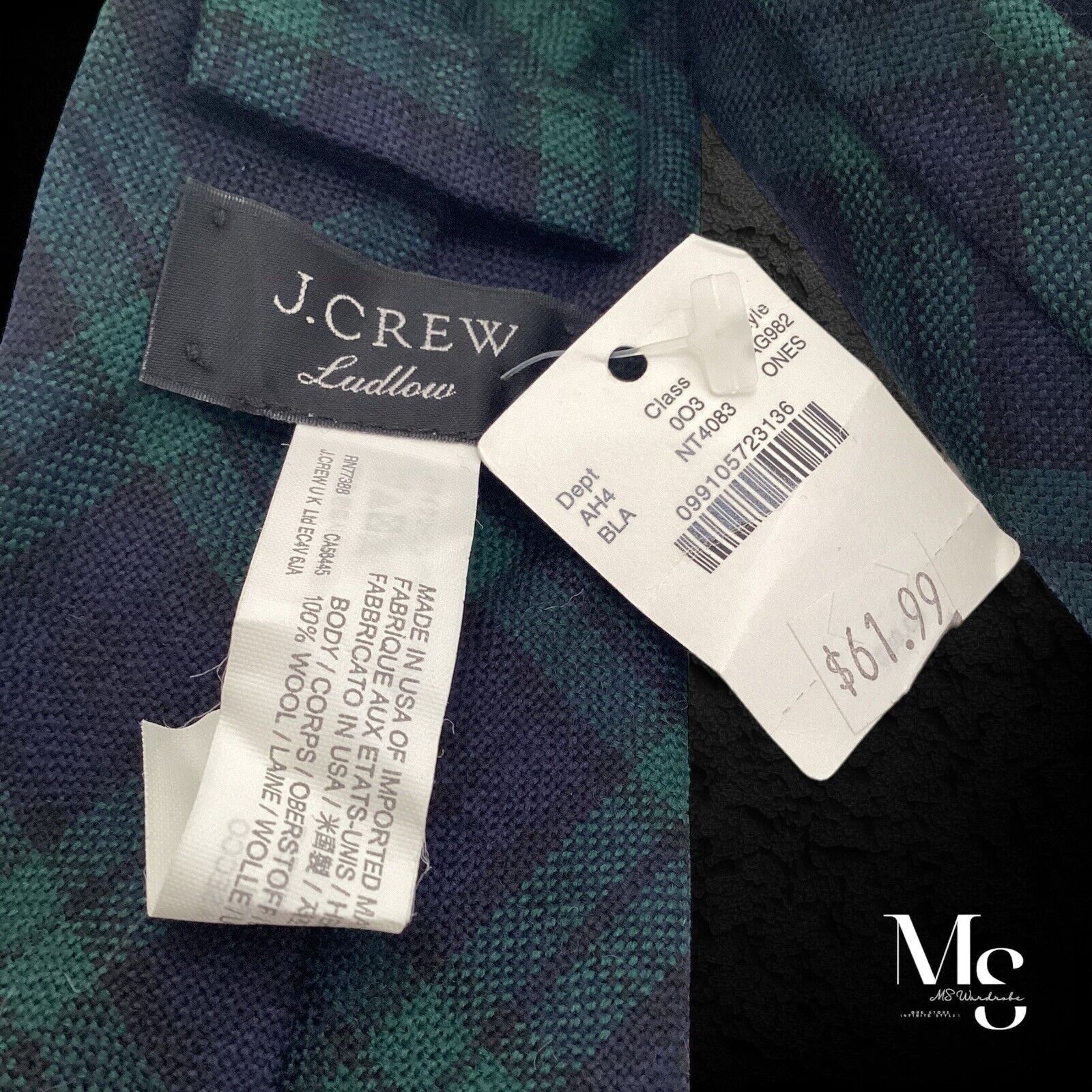 J.Crew $62 J.CREW Blue PLaid Wool Tie Made In USA W: 3.9" NWT Size ONE SIZE - 4 Thumbnail