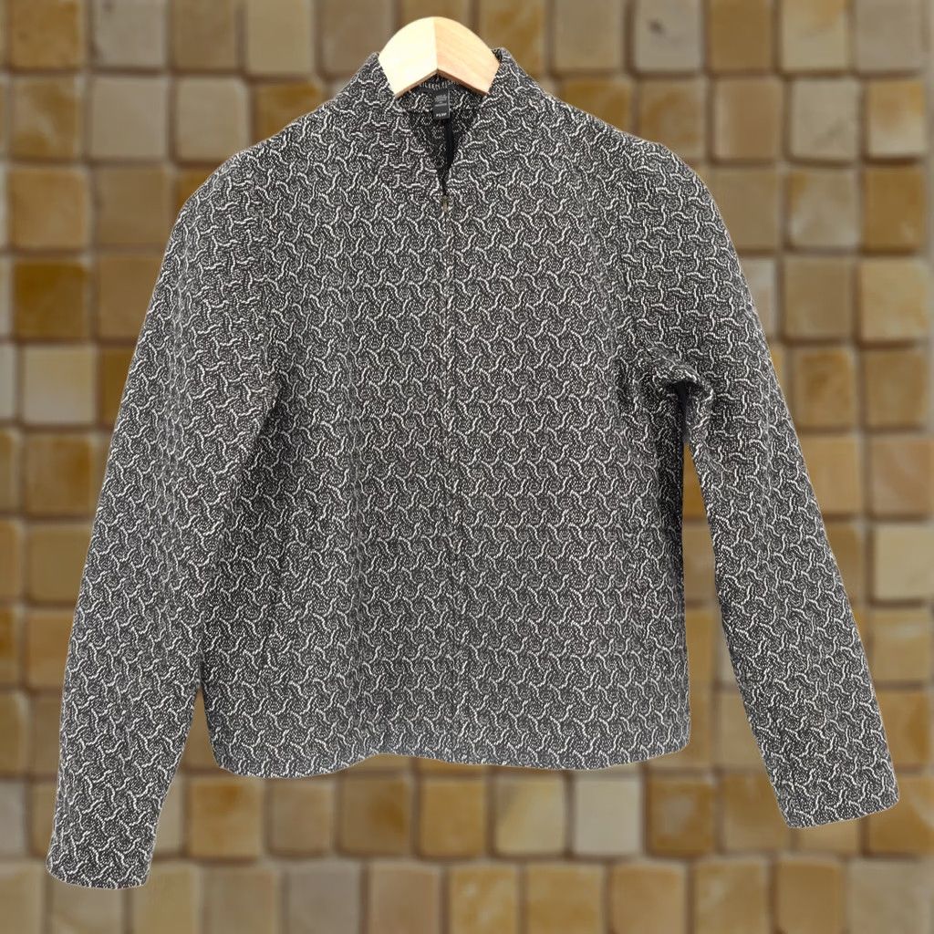 Eileen Fisher Eileen Fisher Rosette Jacquard Flight Jacket Black White Cotton Sz PS Jacket Women Square Pattern Jacquard Zipper Pockets Dry Clean Size S / US 4 / IT 40 - 1 Thumbnail